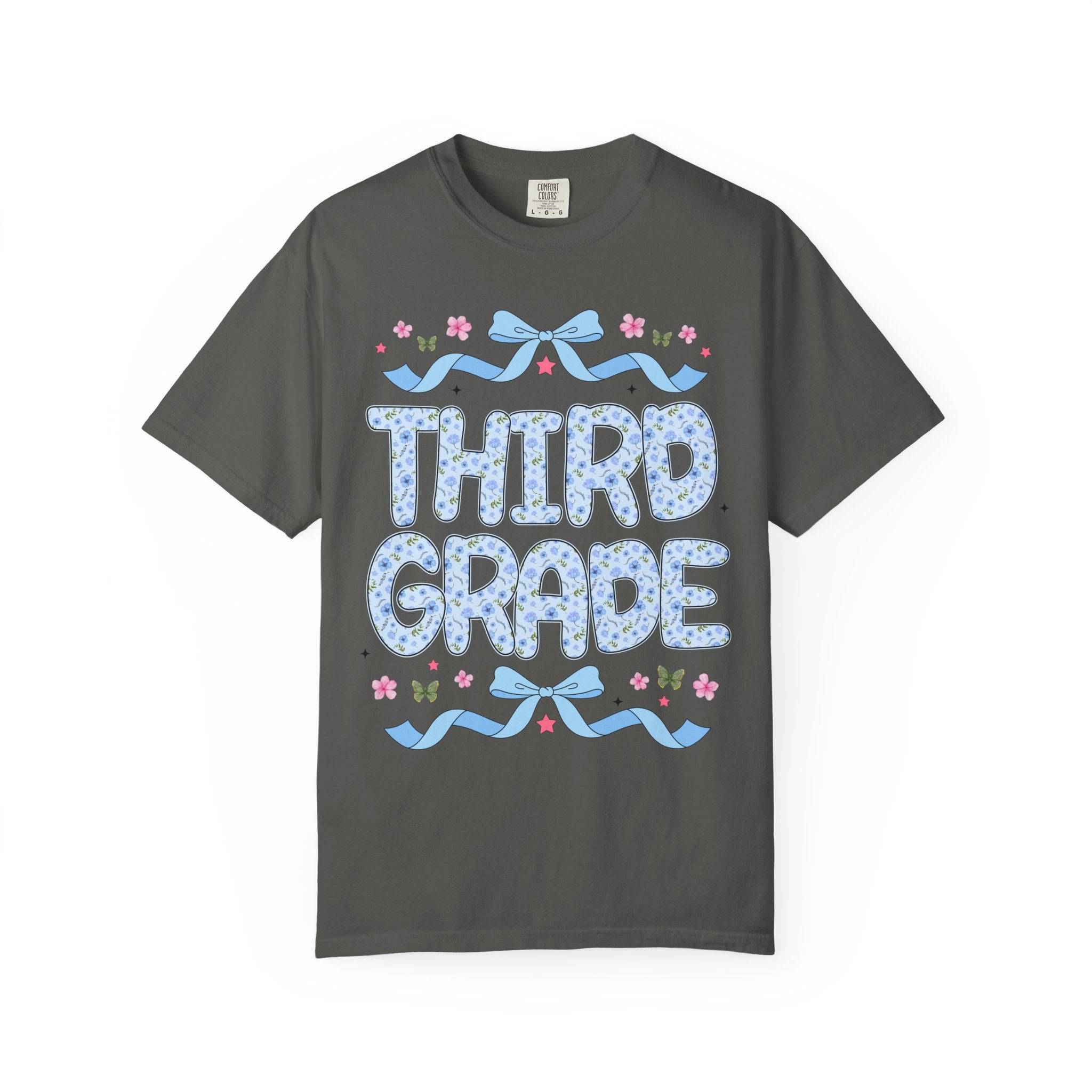 Floral Third Grade Teacher Tee Shirt, Matching Teacher Team T-Shirt with Bow and Flowers, Cute Dreamcore 90s Aesthetic Back to School Tee - Opal and June
