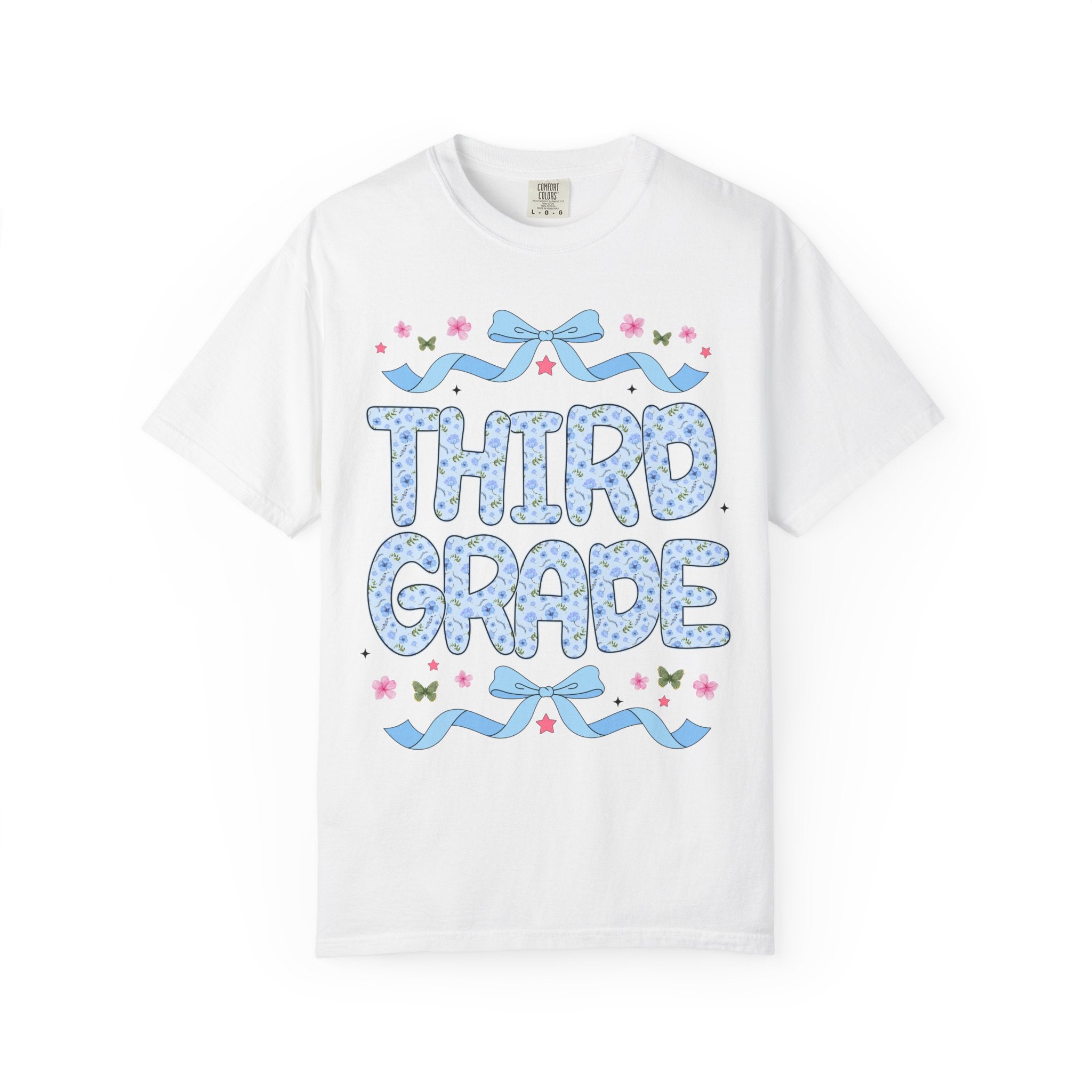 Floral Third Grade Teacher Tee Shirt, Matching Teacher Team T-Shirt with Bow and Flowers, Cute Dreamcore 90s Aesthetic Back to School Tee - Opal and June