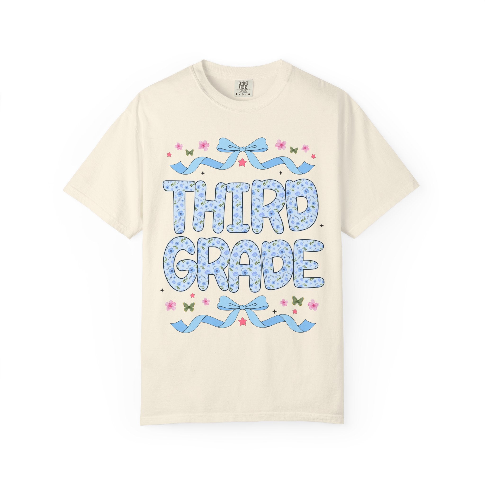 Floral Third Grade Teacher Tee Shirt, Matching Teacher Team T-Shirt with Bow and Flowers, Cute Dreamcore 90s Aesthetic Back to School Tee - Opal and June