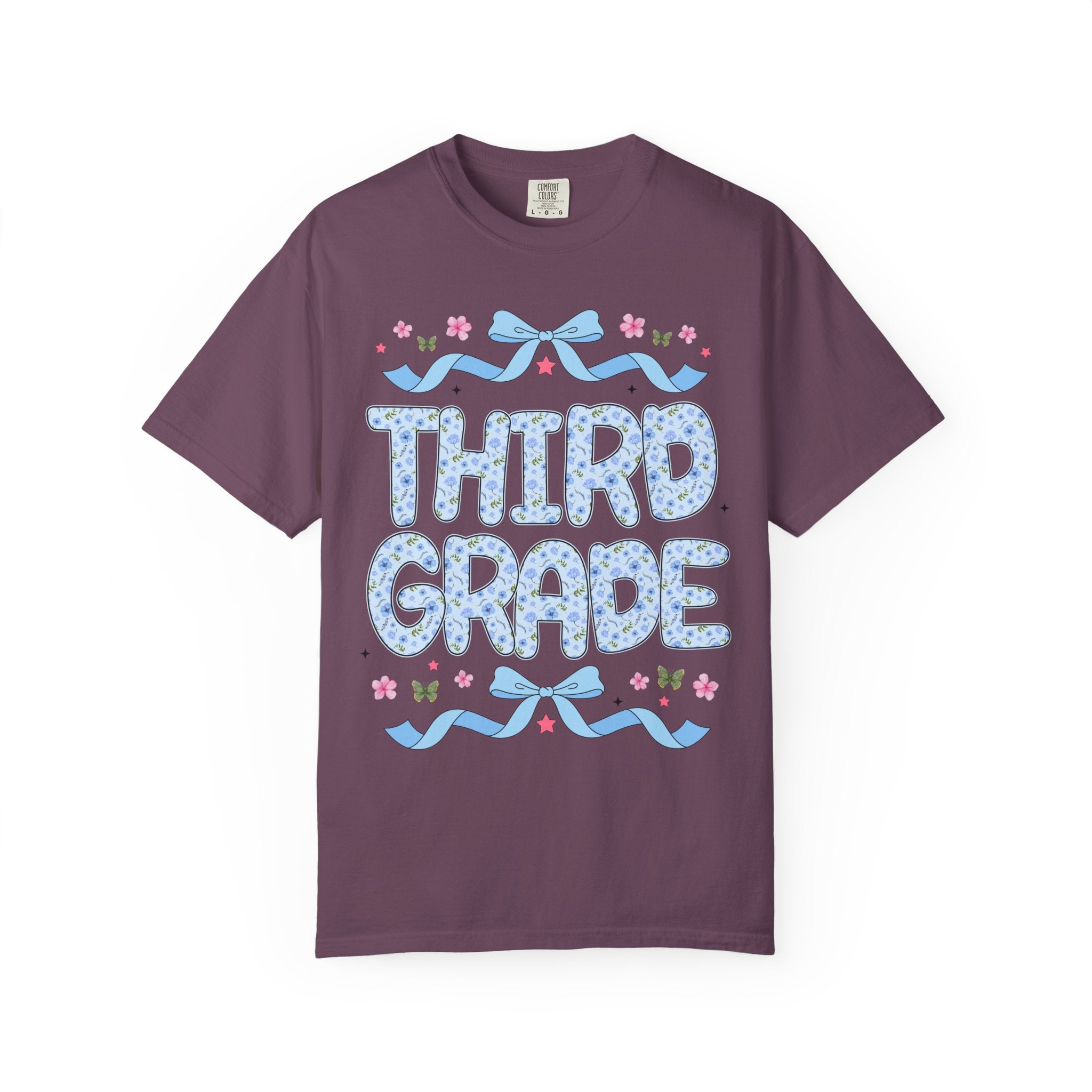 Floral Third Grade Teacher Tee Shirt, Matching Teacher Team T-Shirt with Bow and Flowers, Cute Dreamcore 90s Aesthetic Back to School Tee - Opal and June