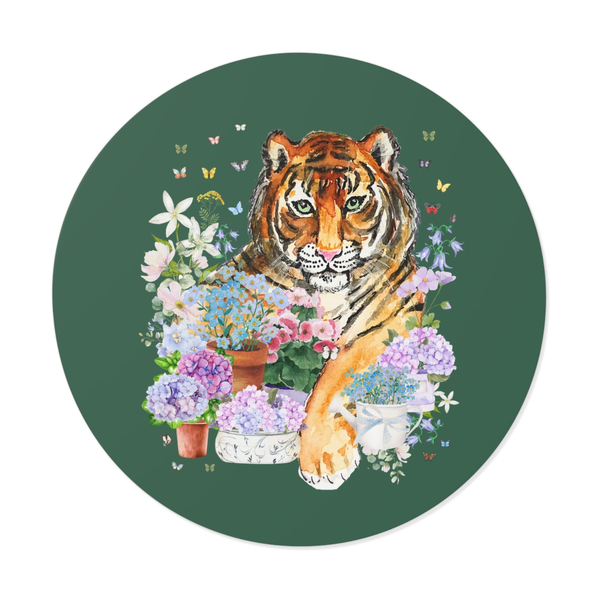 Floral Tiger Lover Tee Sticker with Butterflies, Colorful Maximalist Weirdcore Dreamcore Sticker for Animal Lover, Butterfly Lover Present - Opal and June