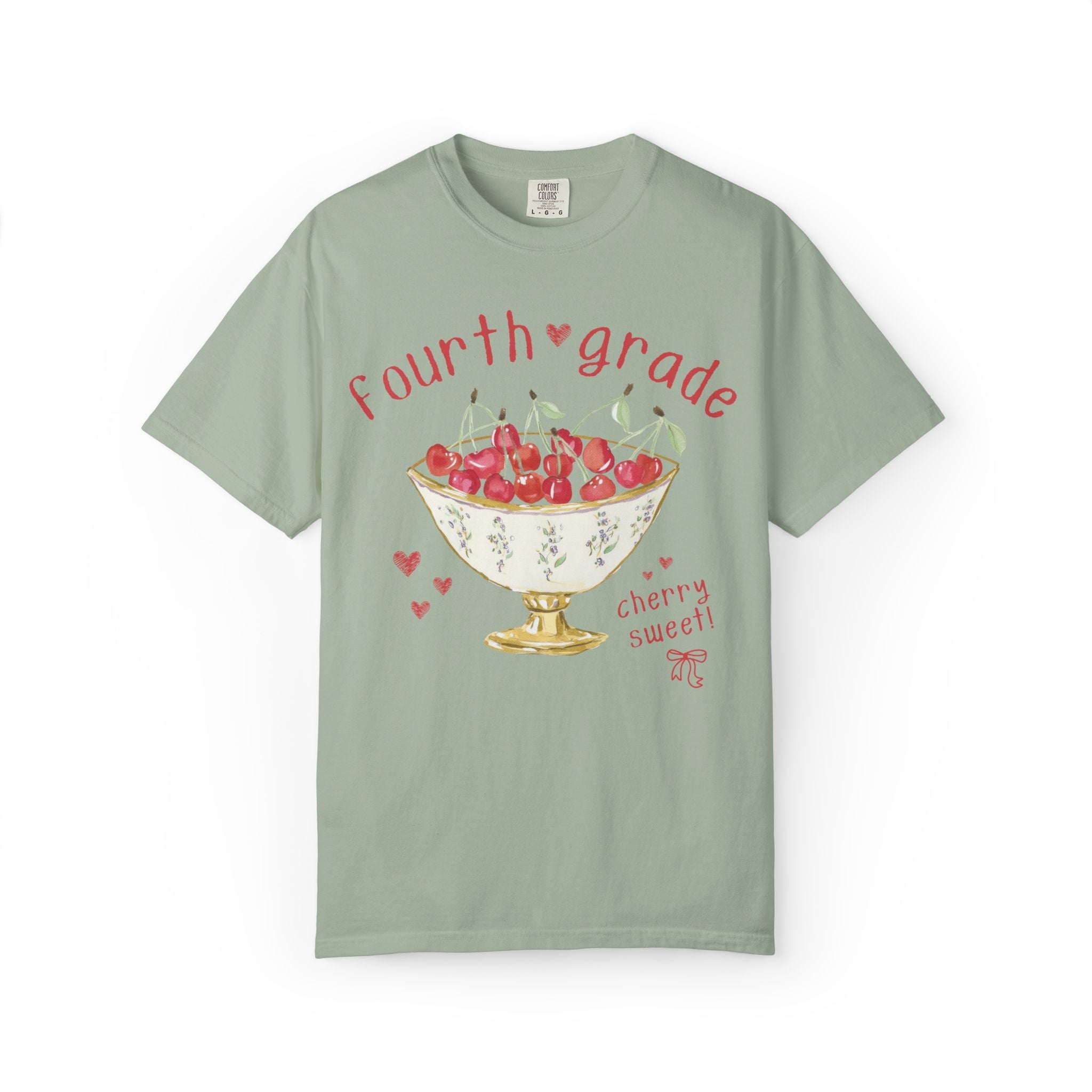 Fourth Grade: Cherry Sweet! | Cute Fruit Lover Back to School T-Shirt, Matching Teacher Team Tee with Soft Girl Style Cottagecore Aesthetic - Opal and June