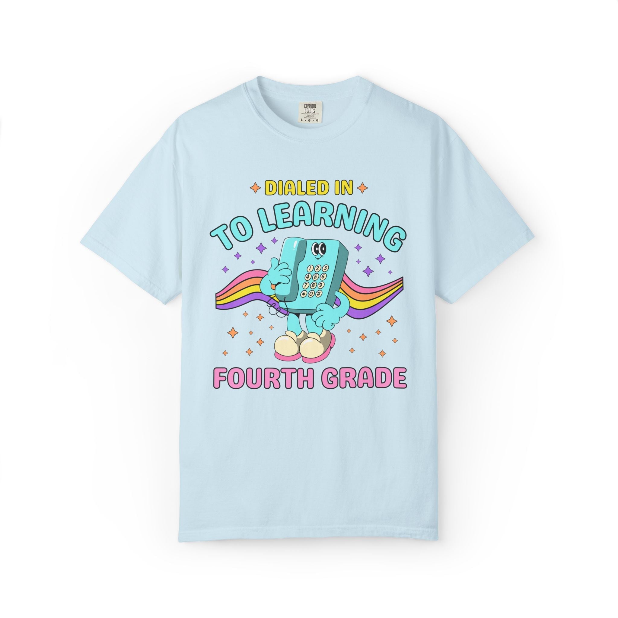 Fourth Grade Dialed Into Learning Retro Grade Level T-Shirt for Teachers: Cute and Funny Matching Teacher, Back to School, Testing Day - Opal and June