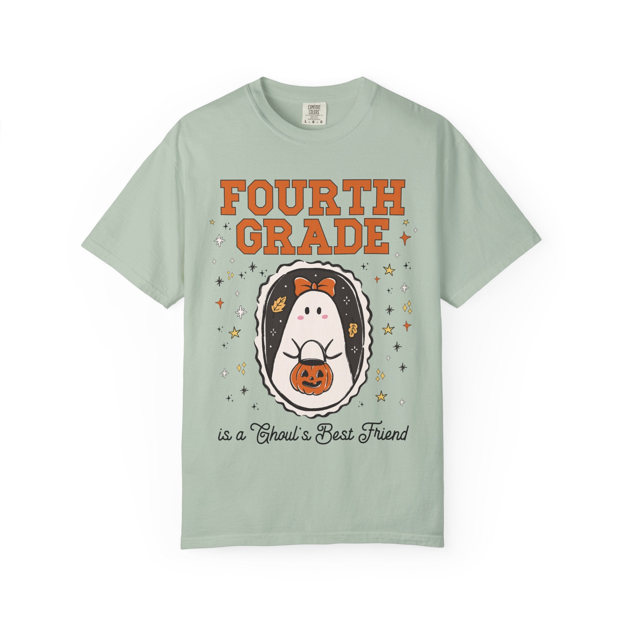 Fourth Grade Halloween Teacher Tee Shirt with Stars, Cute Ghost Lover Tee for Fall, Matching Fourth Grade Crew Halloween Tee, 90s Throwback - Opal and June