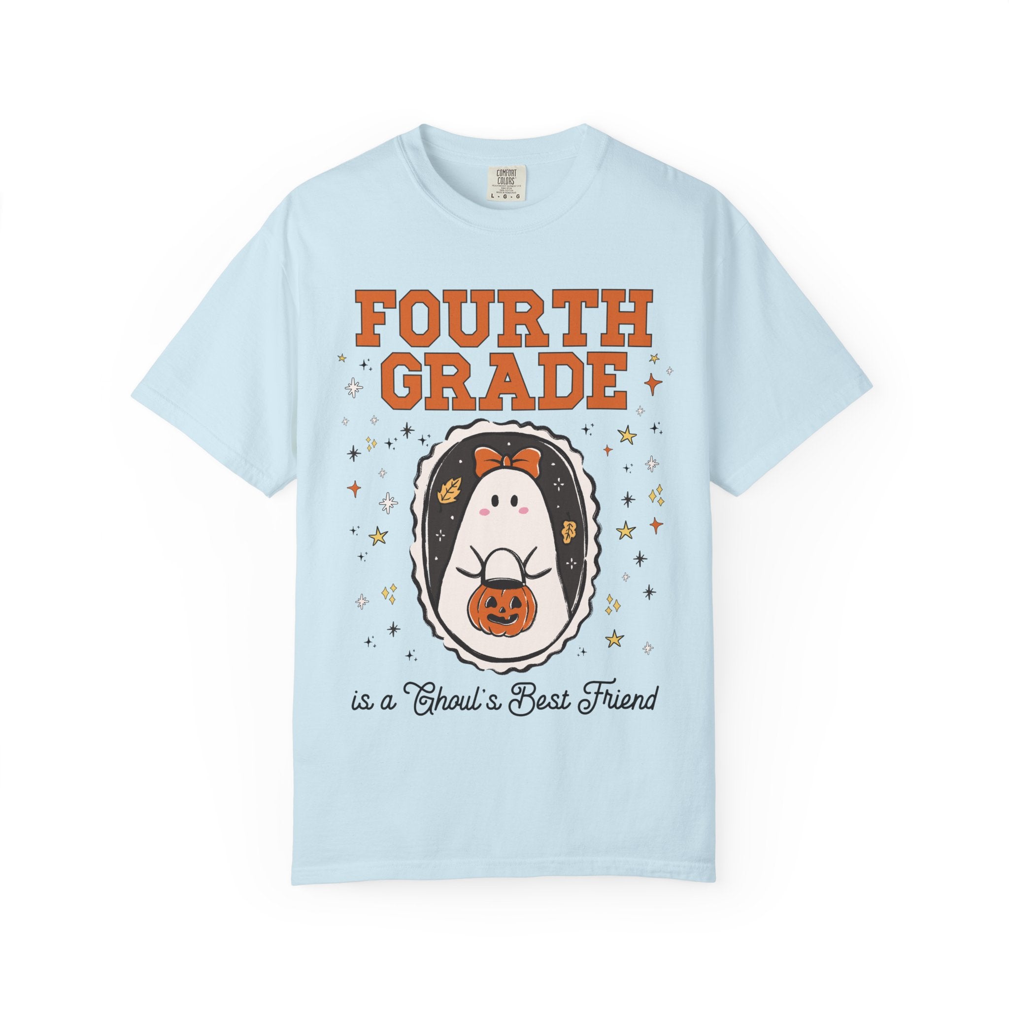 Fourth Grade Halloween Teacher Tee Shirt with Stars, Cute Ghost Lover Tee for Fall, Matching Fourth Grade Crew Halloween Tee, 90s Throwback - Opal and June