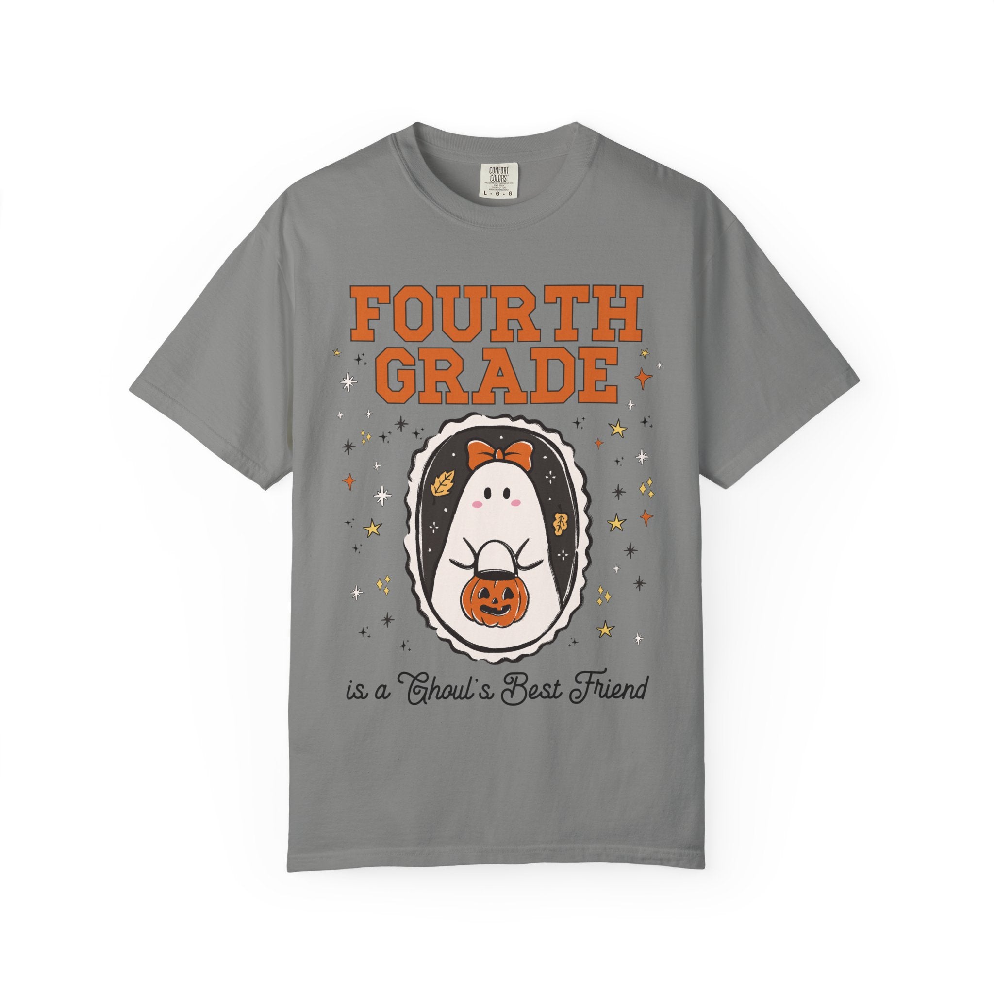 Fourth Grade Halloween Teacher Tee Shirt with Stars, Cute Ghost Lover Tee for Fall, Matching Fourth Grade Crew Halloween Tee, 90s Throwback - Opal and June