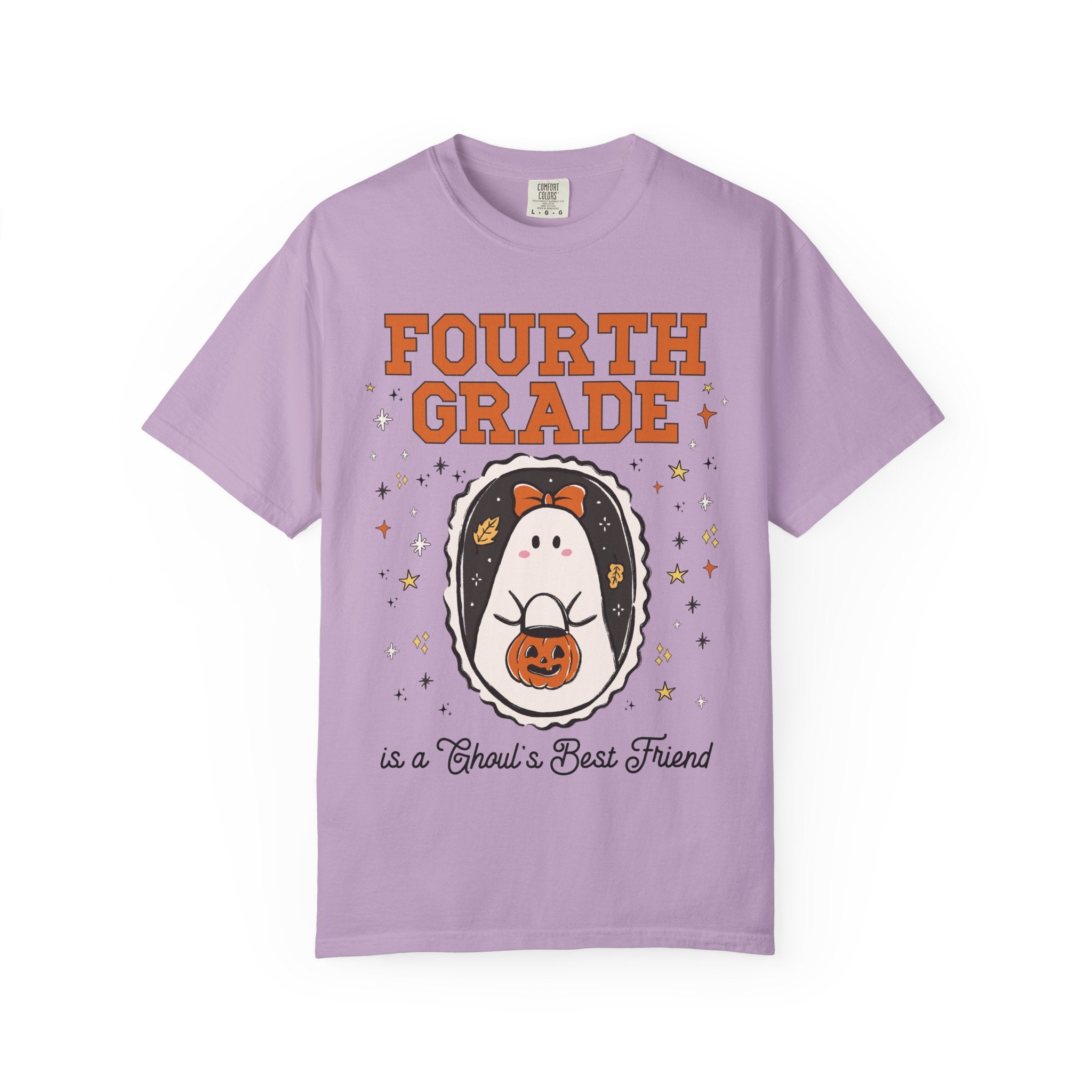 Fourth Grade Halloween Teacher Tee Shirt with Stars, Cute Ghost Lover Tee for Fall, Matching Fourth Grade Crew Halloween Tee, 90s Throwback - Opal and June