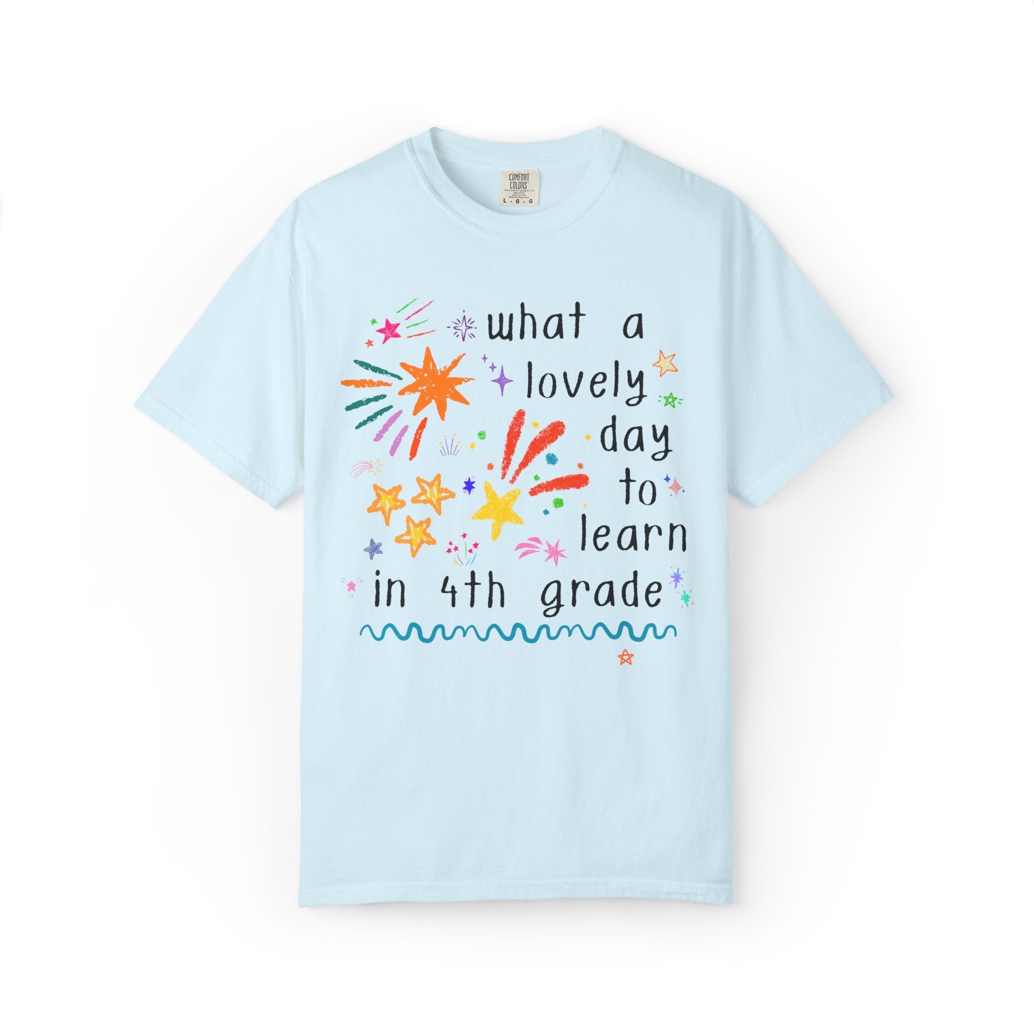 Fourth Grade Teacher Back to School T-Shirt for Teacher Team or Student Teacher: What a Lovely Day to Learn! | Colorful Maximalist 90s Vibe - Opal and June