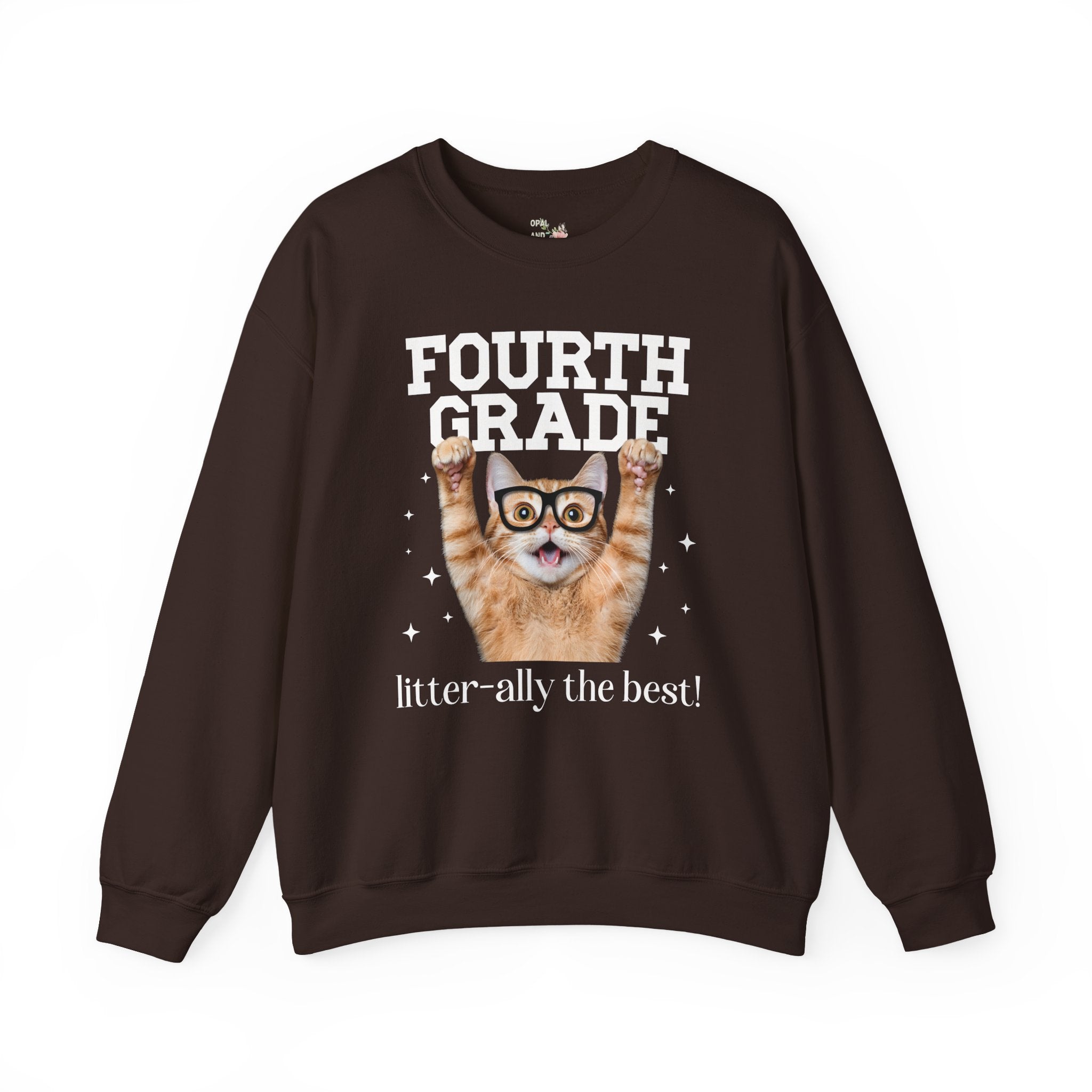 Fourth Grade Teacher Cat Lover Sweatshirt for Back to School, Funny Saying Cat Mom or Cat Dad Gift, First Day of School Teacher Team Shirt - Opal and June