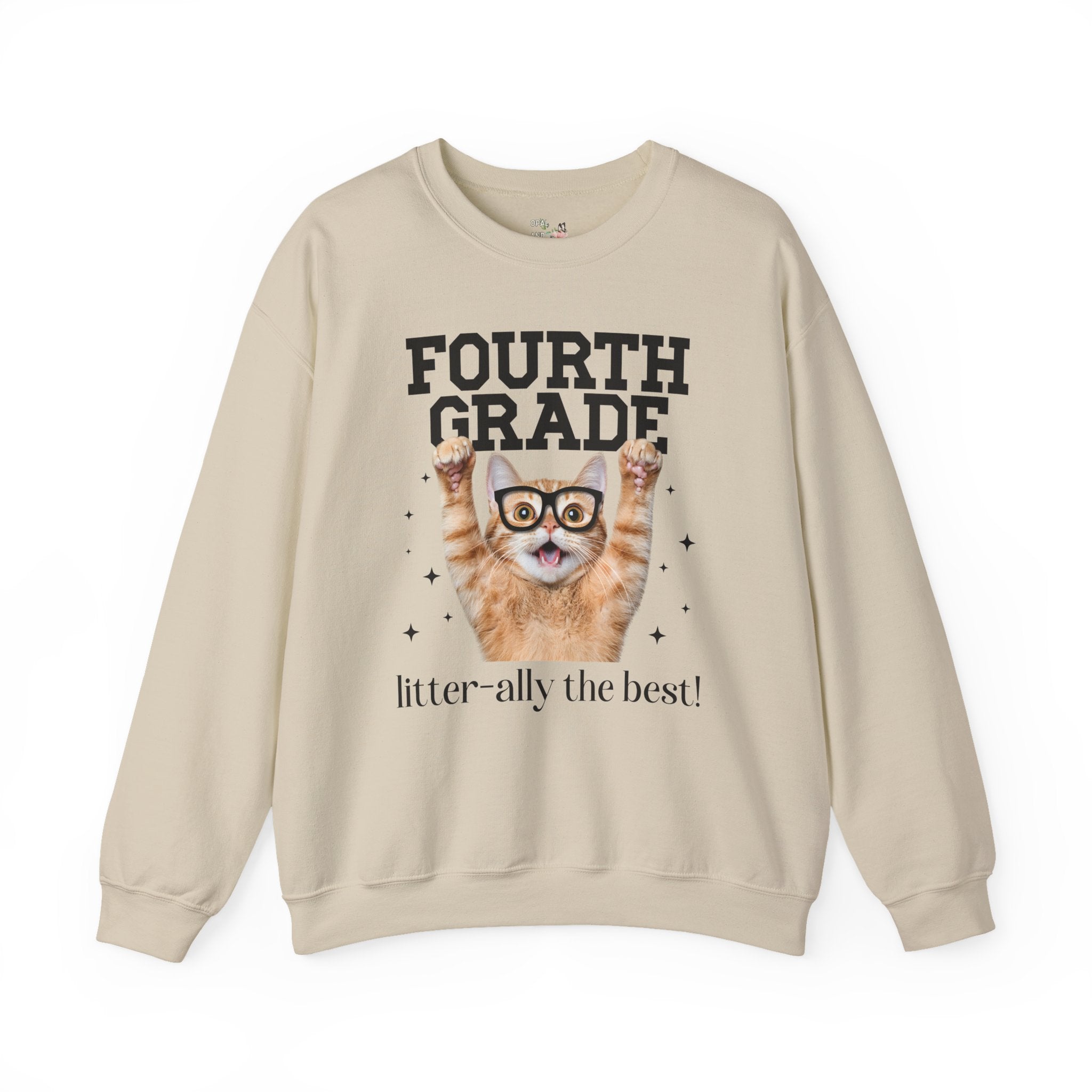 Fourth Grade Teacher Cat Lover Sweatshirt for Back to School, Funny Saying Cat Mom or Cat Dad Gift, First Day of School Teacher Team Shirt - Opal and June