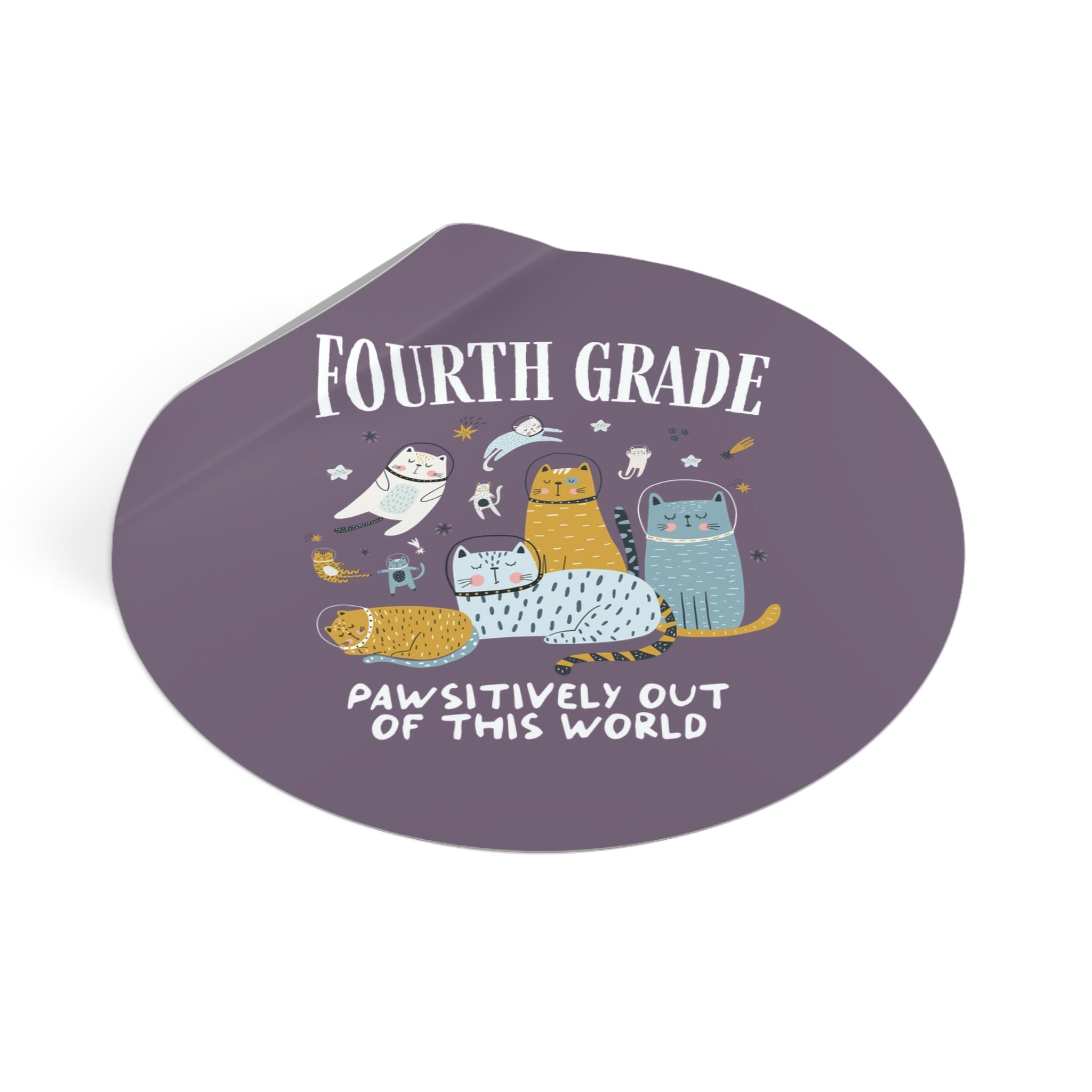 Fourth Grade Teacher Space Cat Sticker with Astronaut Kittens and Stars: Pawsitively Out of This World Teacher Team Sticker for Cat Lover - Opal and June