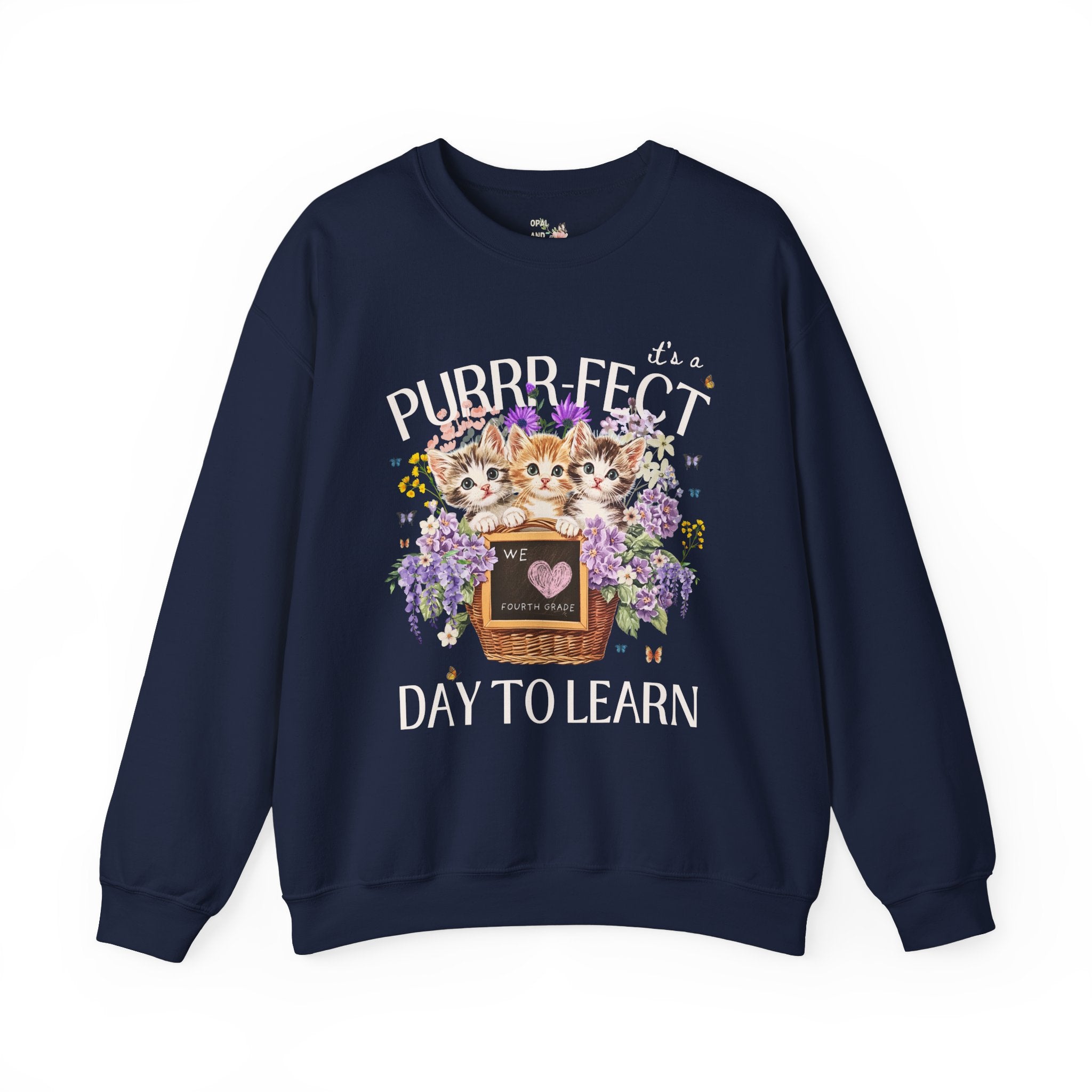 Fourth Grade Teacher Sweatshirt, Cat Mom Teachers: Purrr - fect Day to Learn, Cottagecore 90s Throwback Colorful Maximalist Animal Lover Shirt - Opal and June