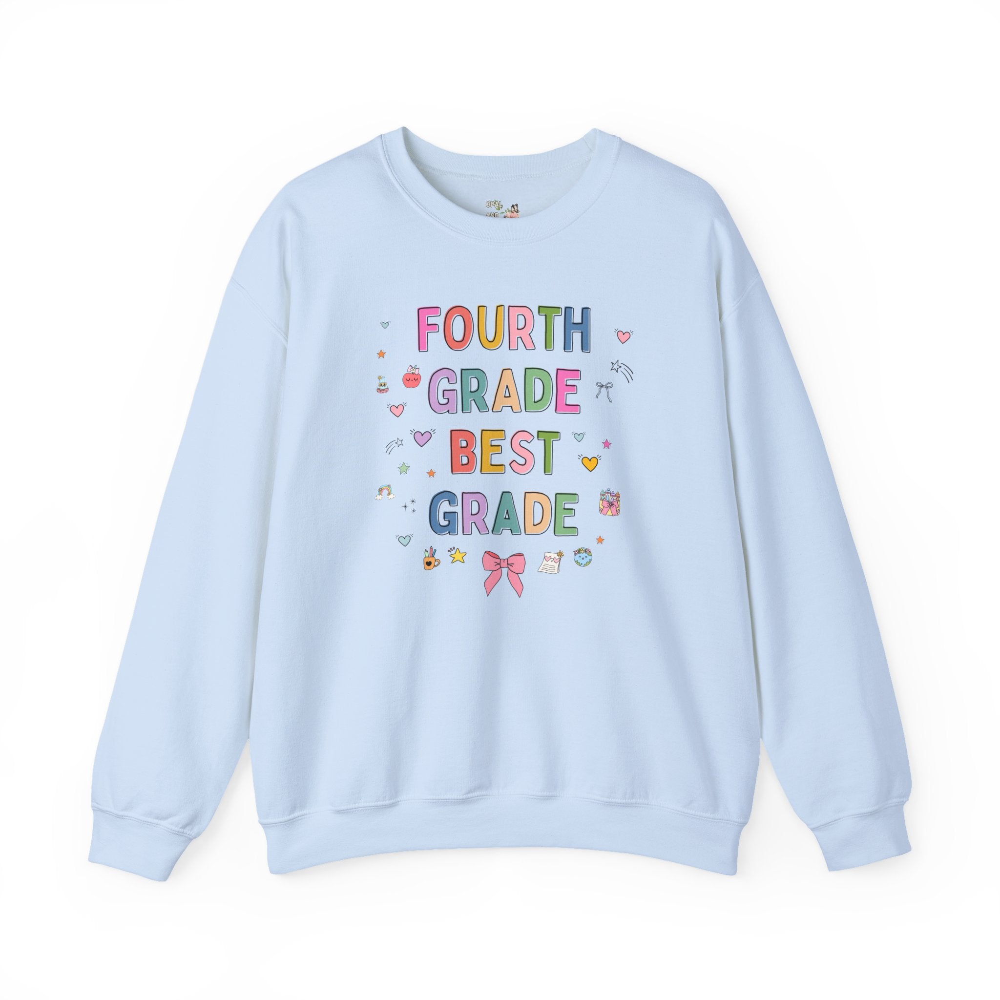 Fourth Grade Teacher Sweatshirt, Cute 90s Aesthetic Doodles, Colorful Matching Teacher Crewneck for Fourth Grade Crew, New Teacher Present - Opal and June
