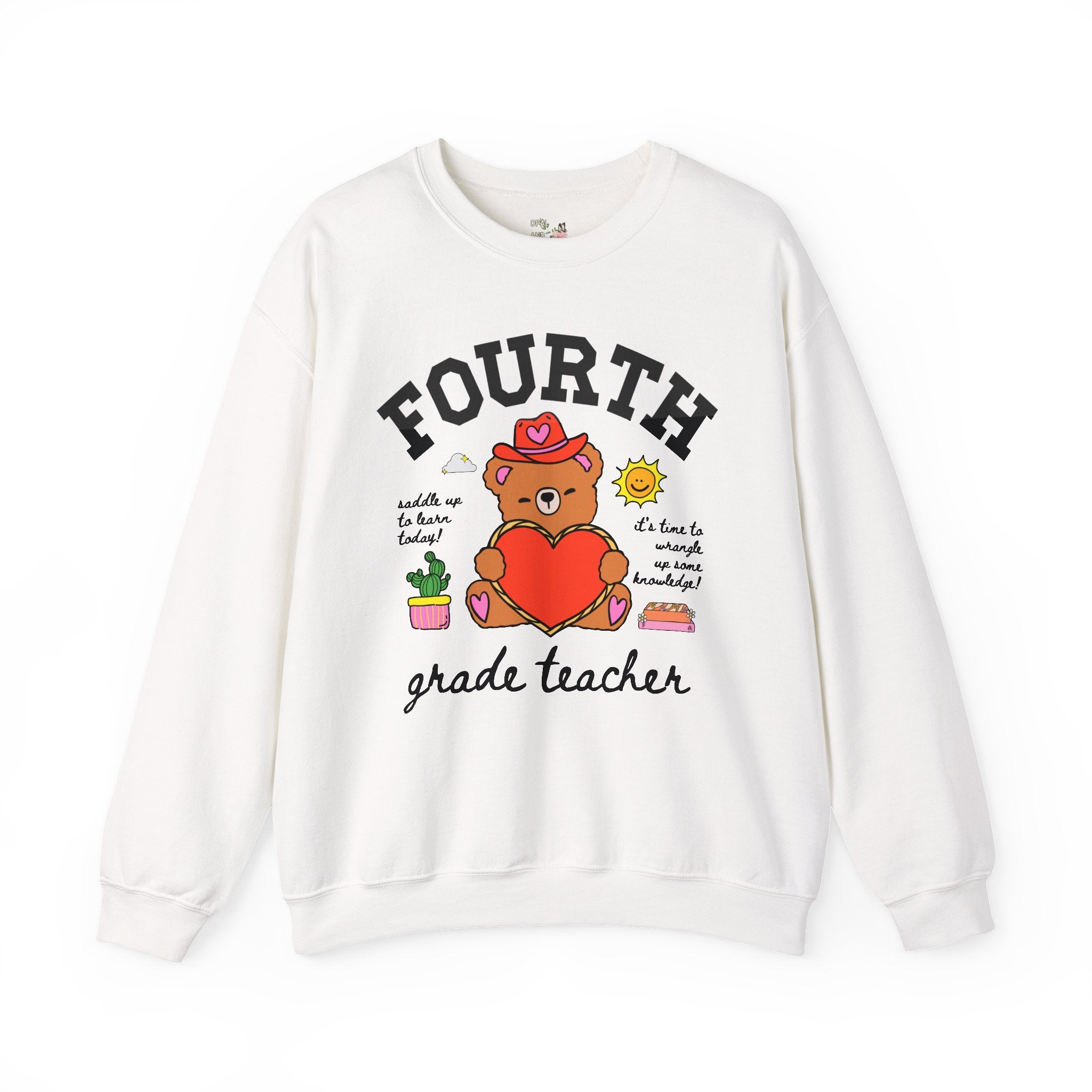 Fourth Grade Teacher Sweatshirt, Cute Cottagecore Western Bear, Funny Saying Elementary School Third Grade Matching Teacher Shirt, 90s Vibe - Opal and June
