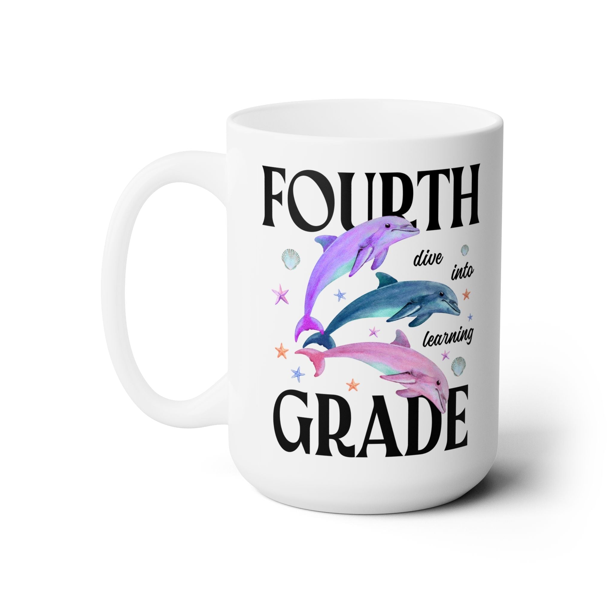 Fourth Grade Teacher Team Coffee Mug with Dolphins: Dive Into Learning - Opal and June
