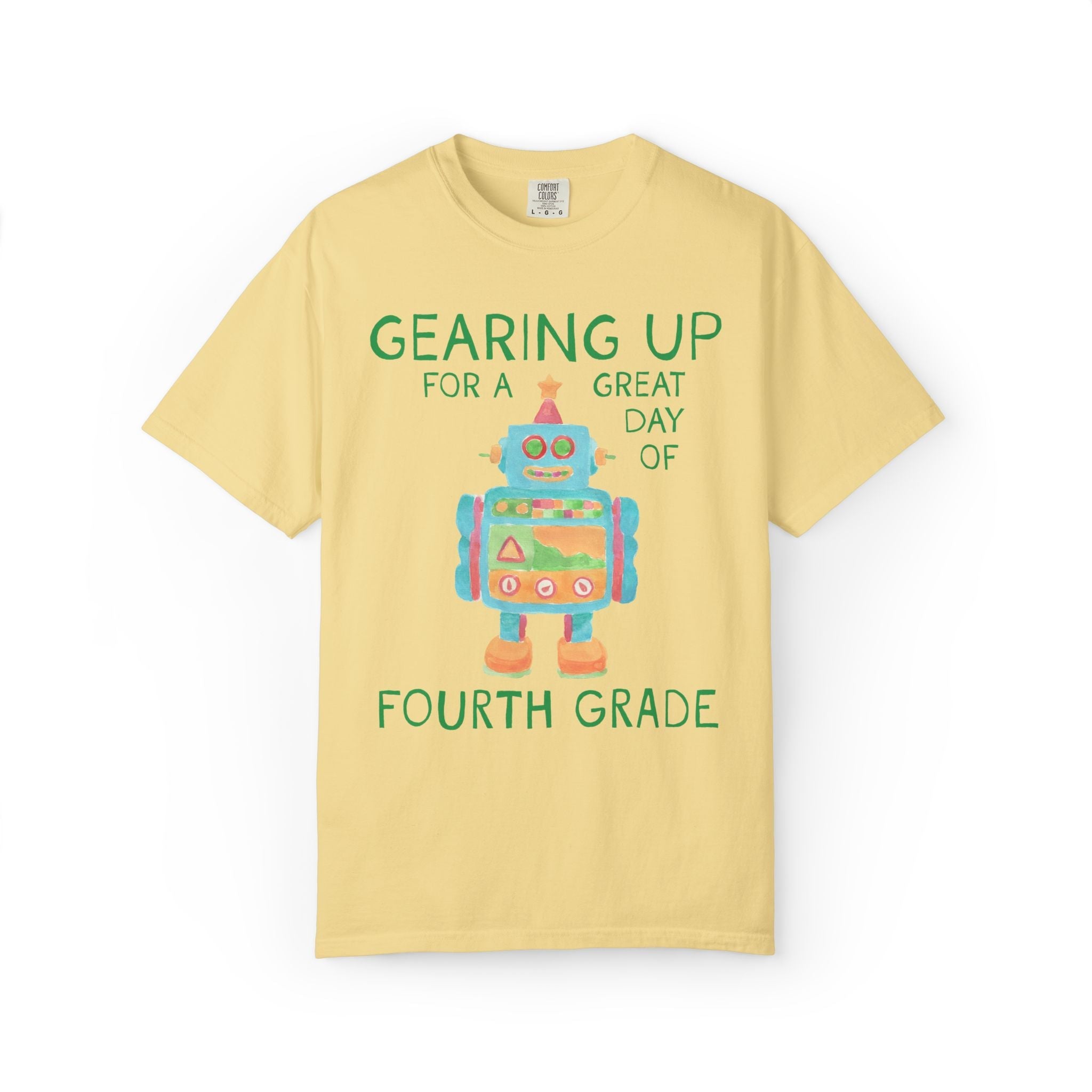 Fourth Grade Teacher Tee Shirt with Cute Little Robot: Gearing Up for a Great Day, Funny Science Lover Robotics Tee for New School Year - Opal and June