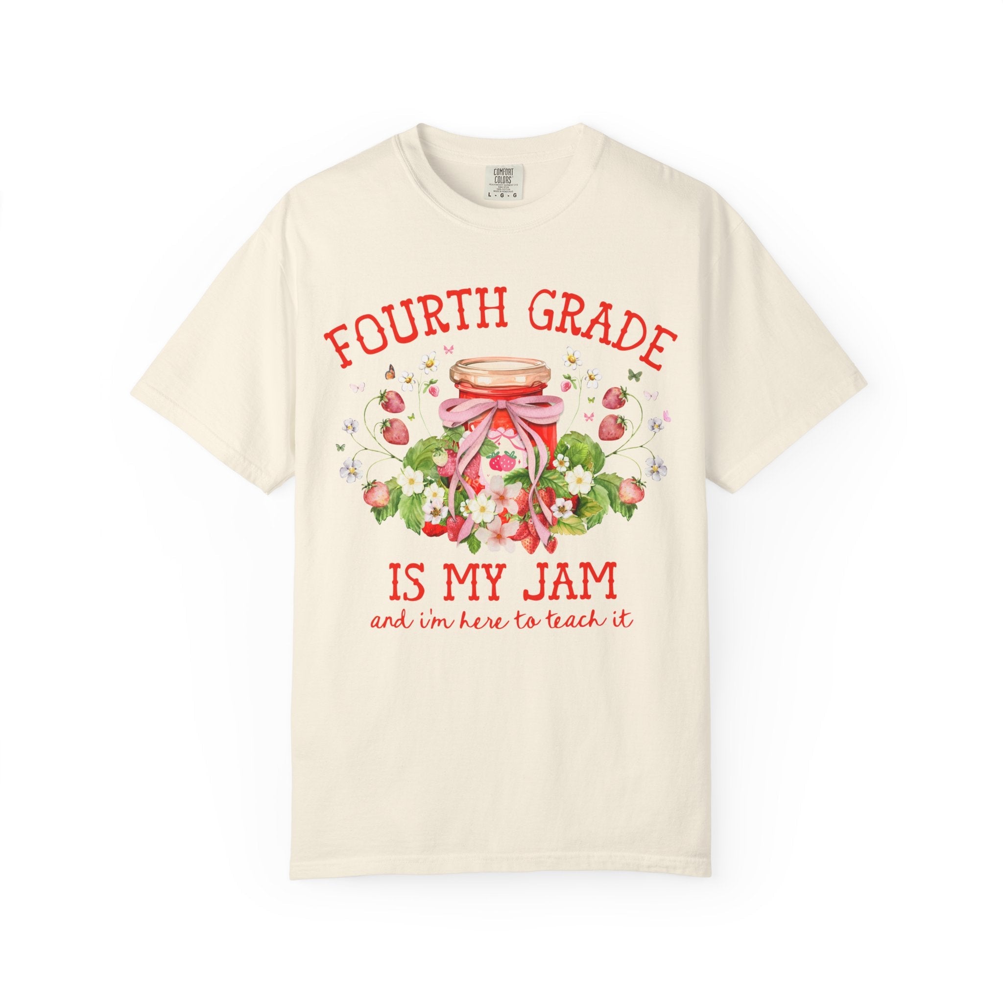 Fourth Grade Teacher Tee with Strawberries: Fourth Grade is My Jam, Matching Back to School, Meet the Teacher Shirt, First Day 4th Grade Tee - Opal and June