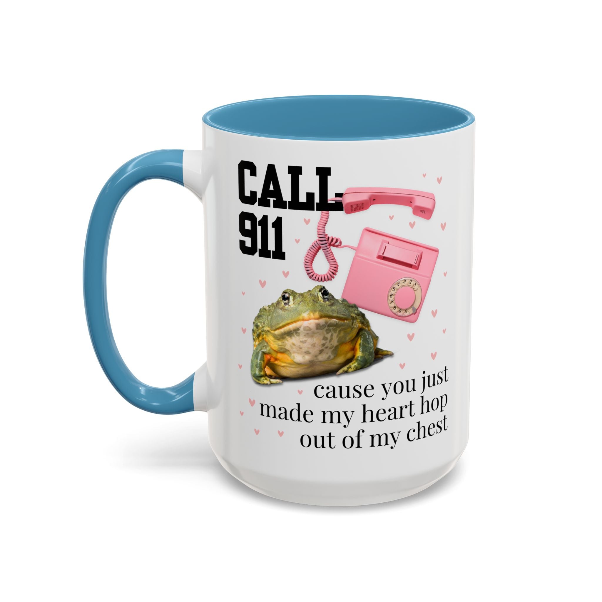 Frog Lover Valentines Day Coffee Mug: You Just Made My Heart Hop Out of My Chest, Silly Goblincore 90s Aesthetic Animal 15 Oz Mug with Hearts - Opal and June