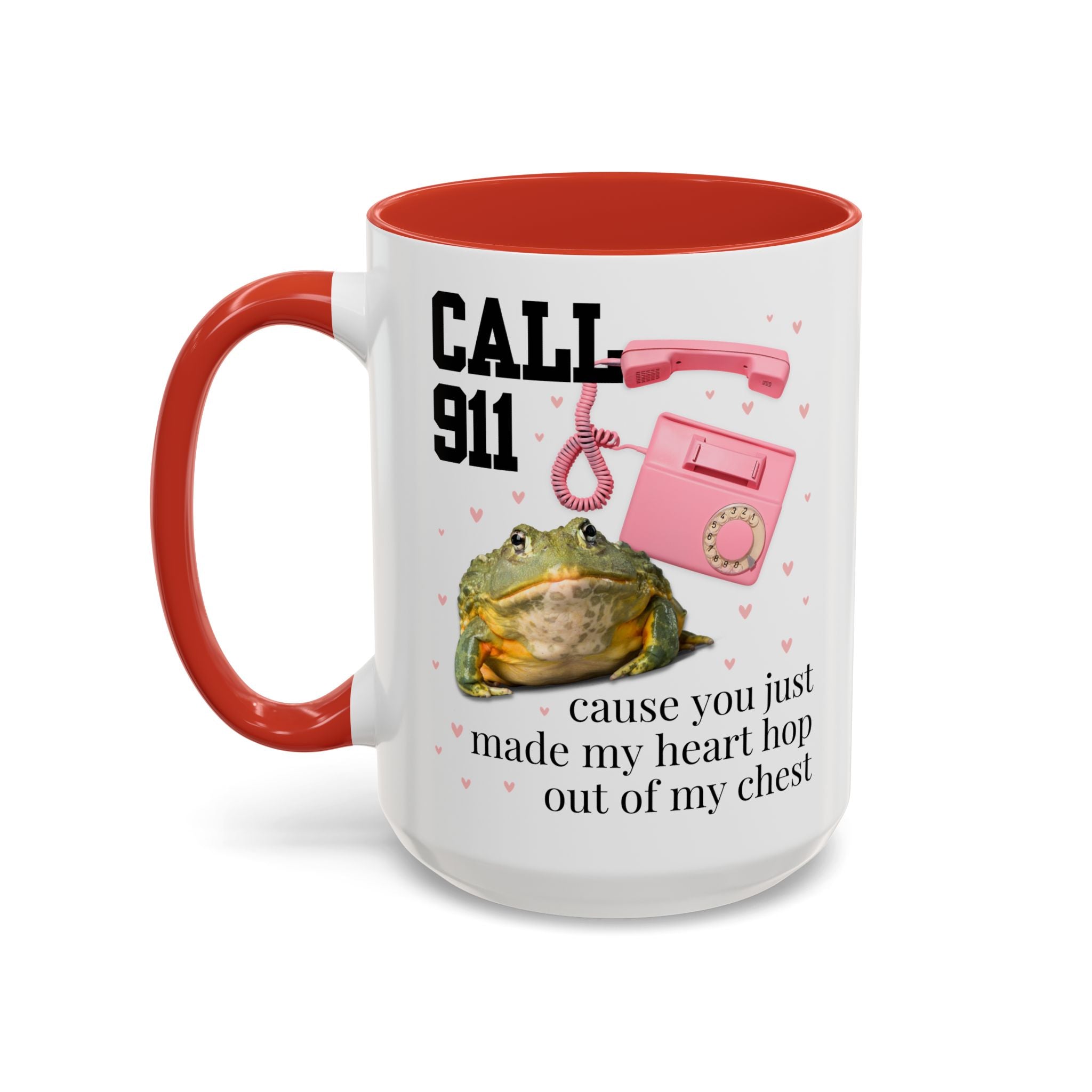 Frog Lover Valentines Day Coffee Mug: You Just Made My Heart Hop Out of My Chest, Silly Goblincore 90s Aesthetic Animal 15 Oz Mug with Hearts - Opal and June
