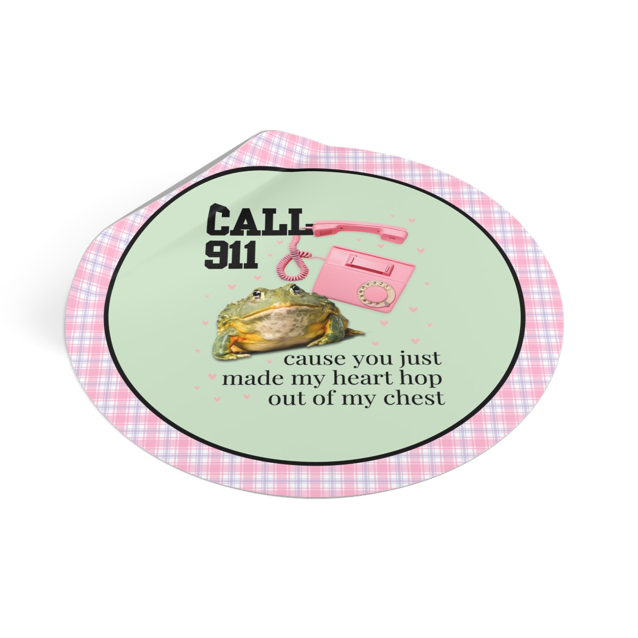 Frog Lover Valentines Day Sticker: You Just Made My Heart Hop Out of My Chest, Silly Goblincore 90s Aesthetic Animal Round Sticker with Hearts - Opal and June