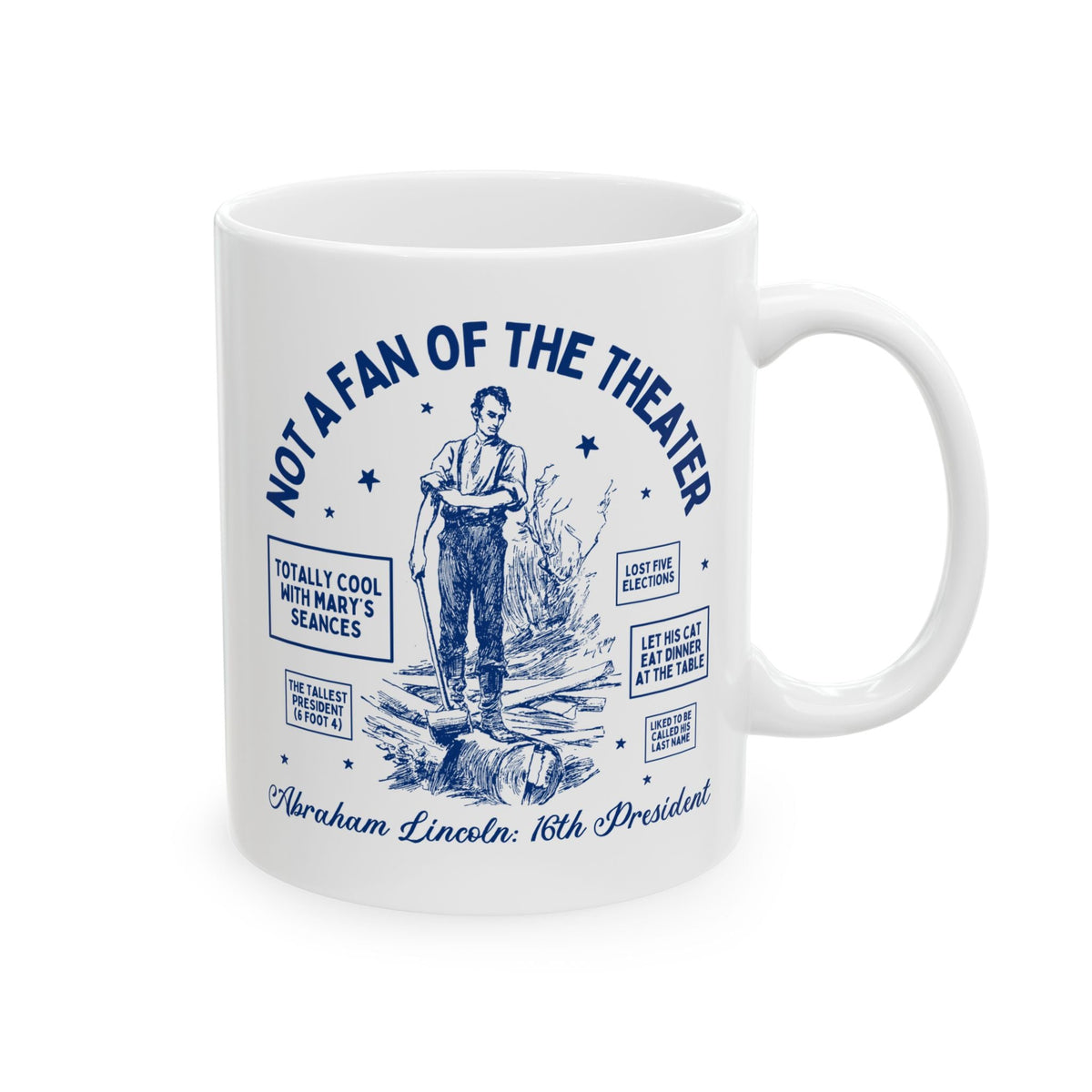 Funny American History Teacher Coffee Mug: Abraham Lincoln Splitting Logs, Fun Facts About 16th President, 19th Century, Social Studies - Opal and June