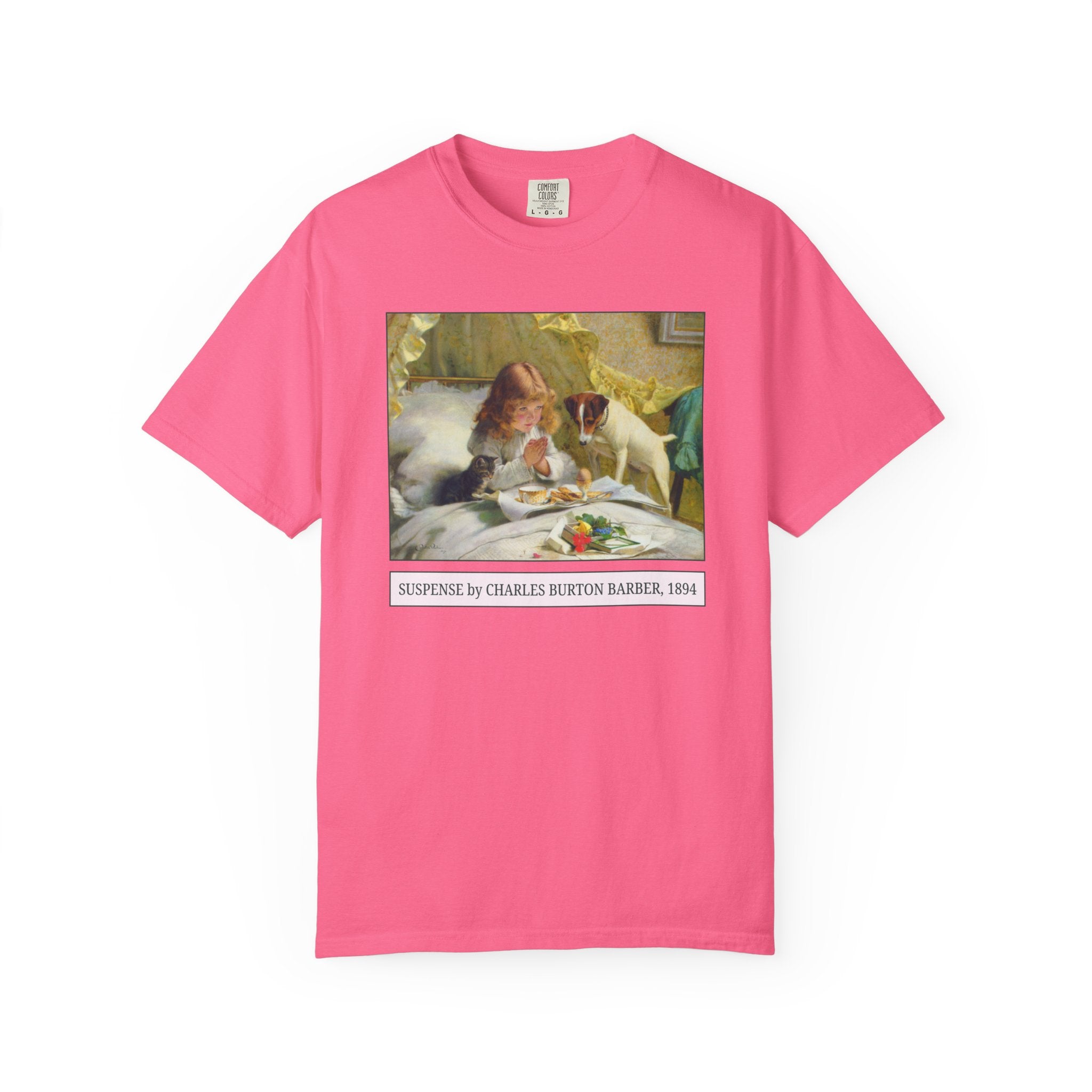 Funny Art History Tee Shirt for Animal Lover: Cat Mom or Cat Dad, Suspense by Charles Burton Barber, Silly Dog Parent Gift, Mom of Toddler - Opal and June