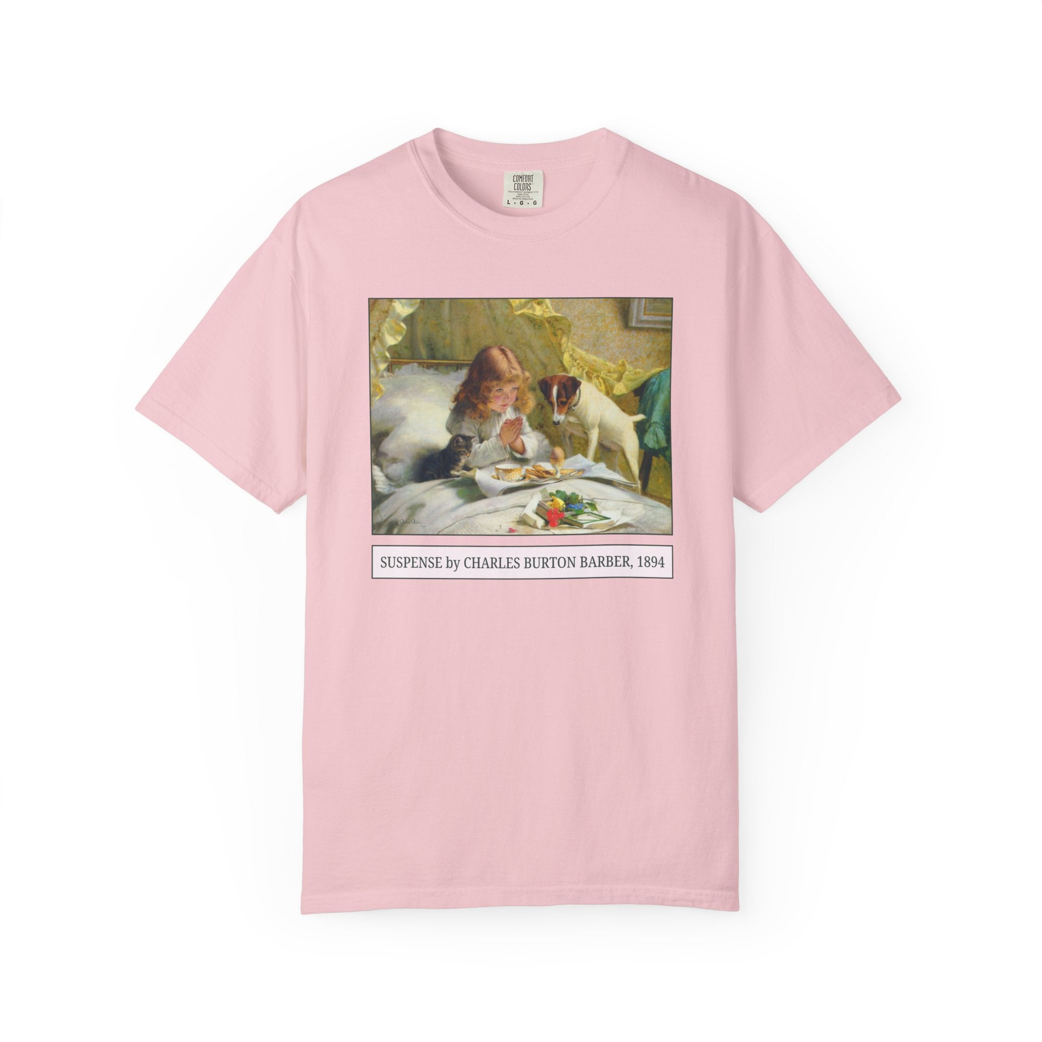 Funny Art History Tee Shirt for Animal Lover: Cat Mom or Cat Dad, Suspense by Charles Burton Barber, Silly Dog Parent Gift, Mom of Toddler - Opal and June