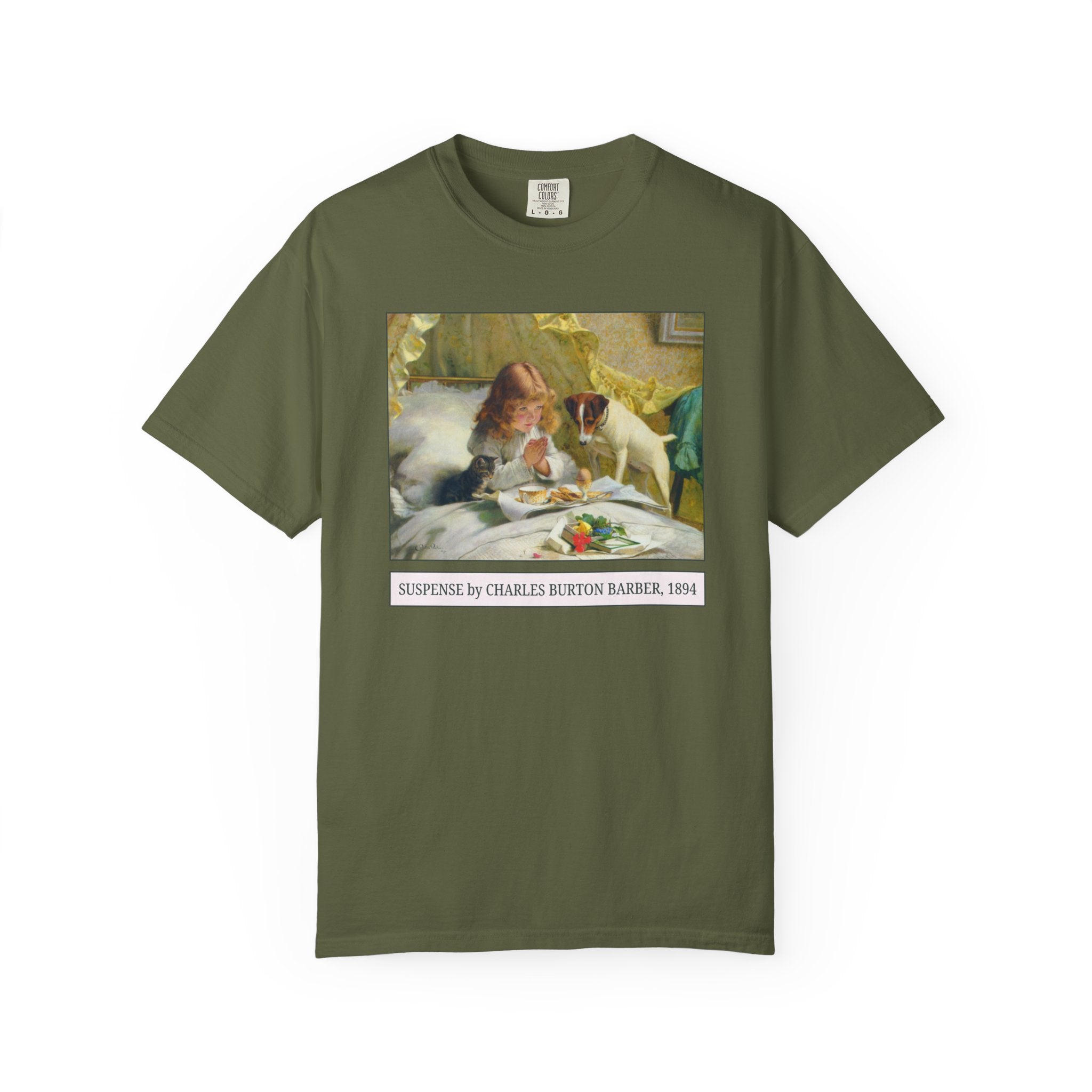 Funny Art History Tee Shirt for Animal Lover: Cat Mom or Cat Dad, Suspense by Charles Burton Barber, Silly Dog Parent Gift, Mom of Toddler - Opal and June