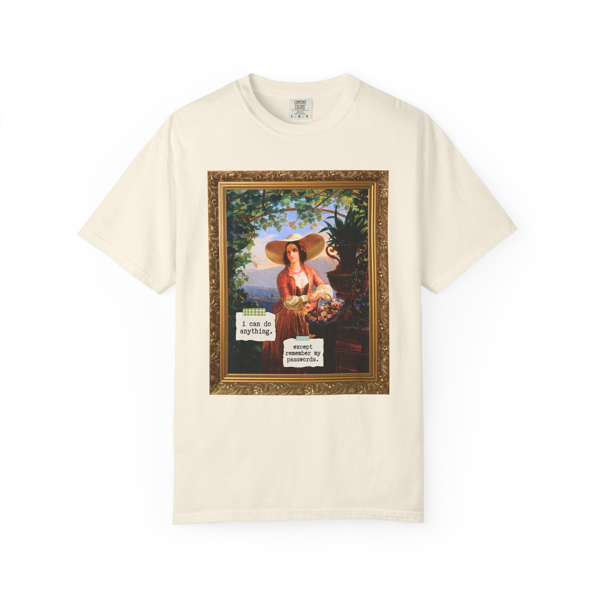Funny Art History Tee Shirt for Friend Who Always Forgets Password, Italian Flower Girl Painting by Robert Wilhelm Ekman, Cute Birthday Gift - Opal and June