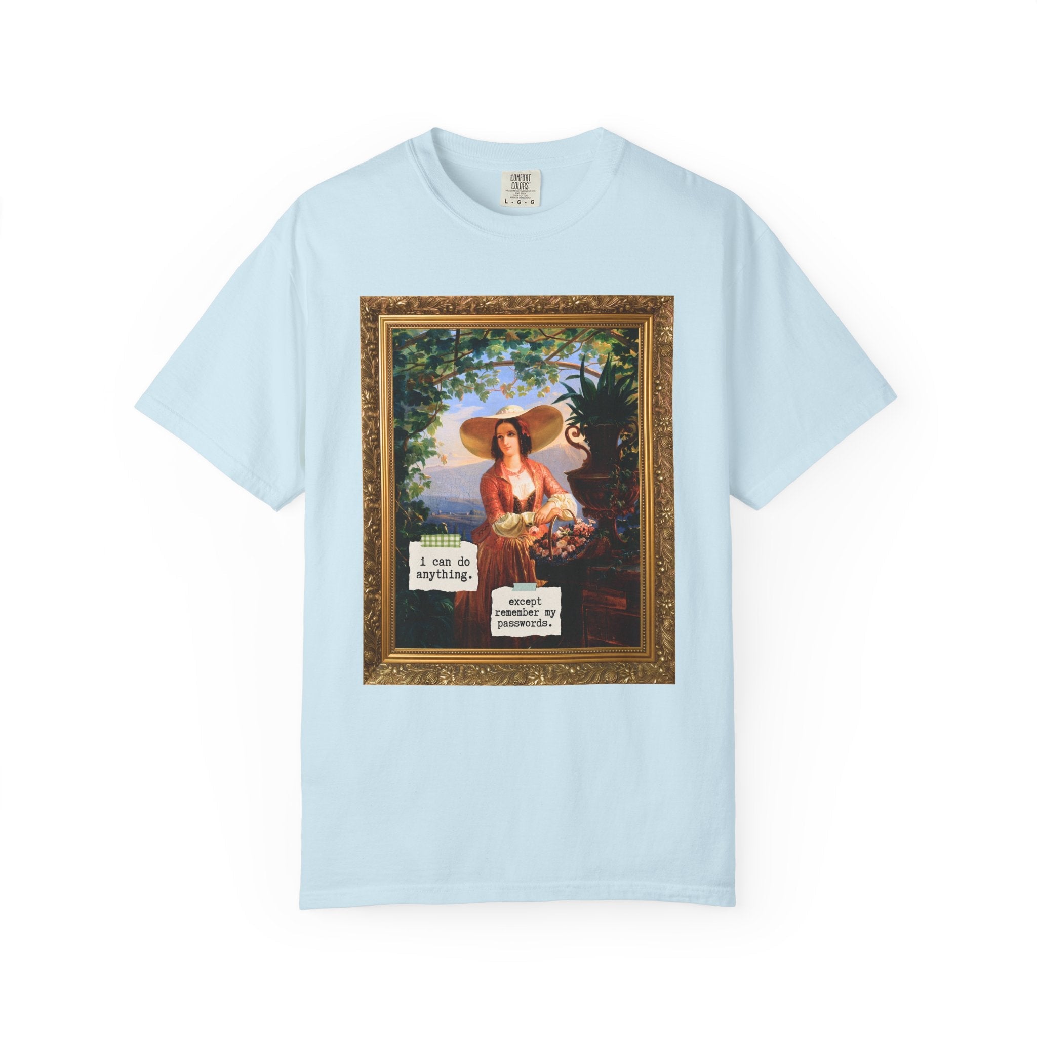 Funny Art History Tee Shirt for Friend Who Always Forgets Password, Italian Flower Girl Painting by Robert Wilhelm Ekman, Cute Birthday Gift - Opal and June