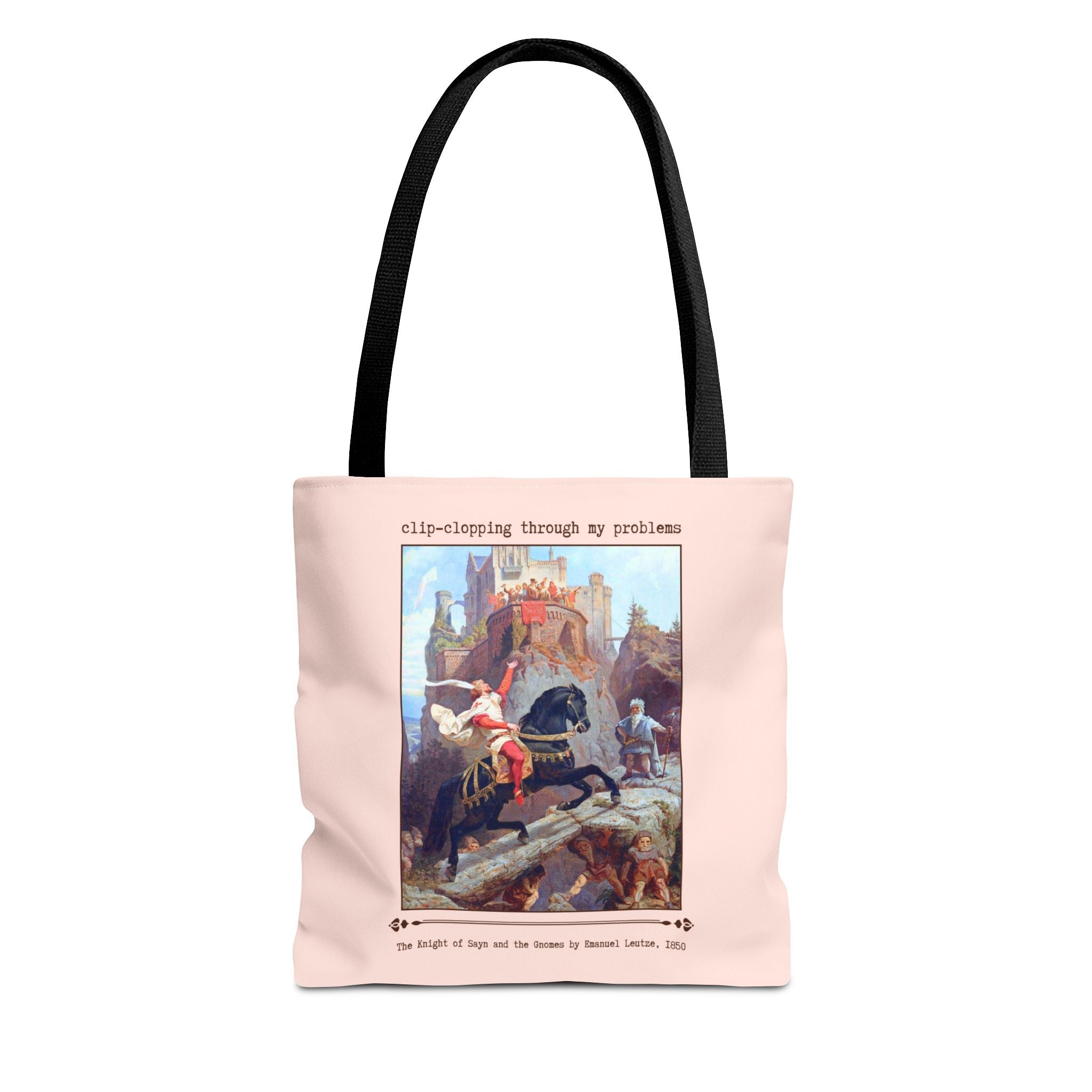 Funny Art History Tote Bag for Art Historian, Cute Birthday Gift for Horse Lover: Clip - Clopping Through My Problems Tee, Emanuel Leutze - Opal and June