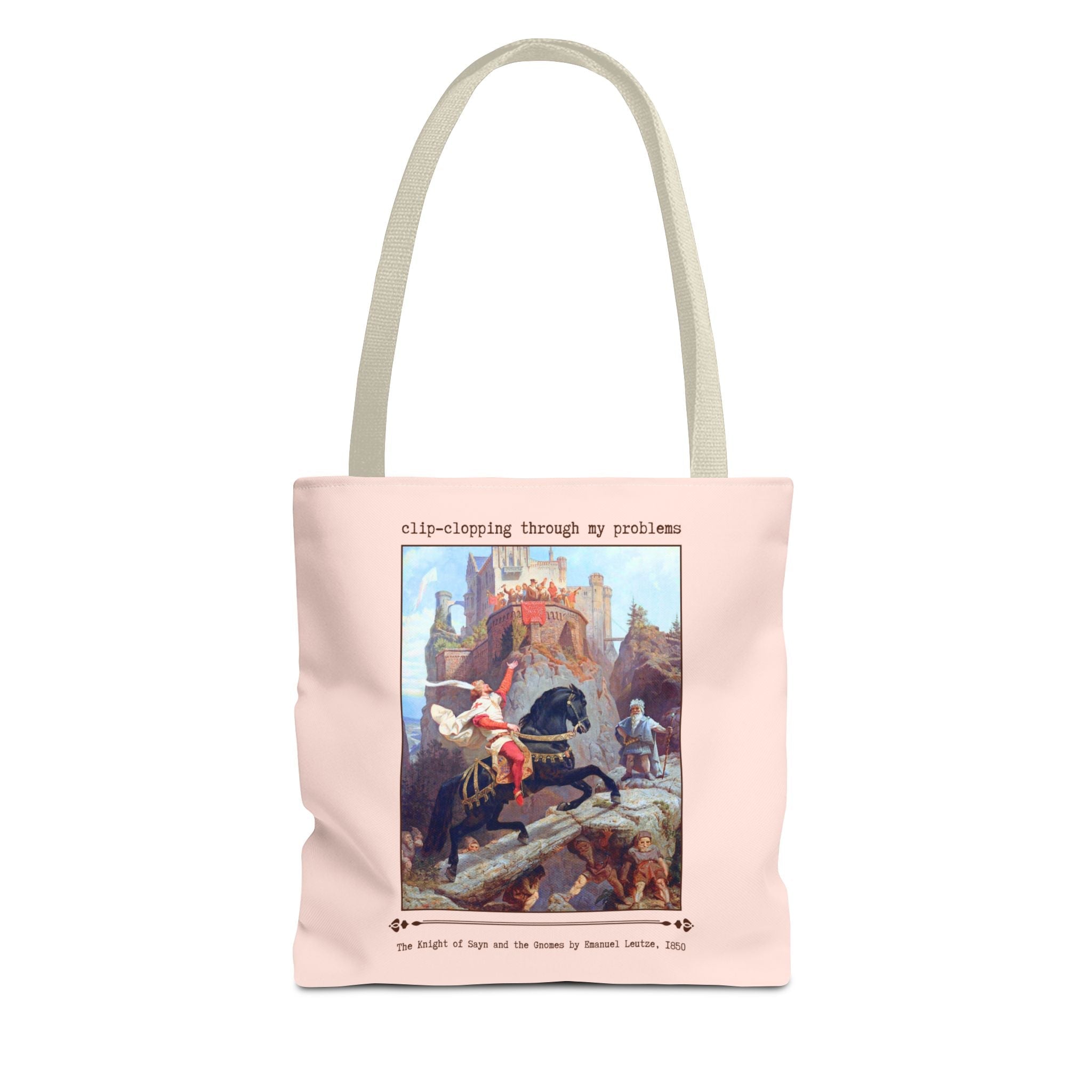 Funny Art History Tote Bag for Art Historian, Cute Birthday Gift for Horse Lover: Clip - Clopping Through My Problems Tee, Emanuel Leutze - Opal and June