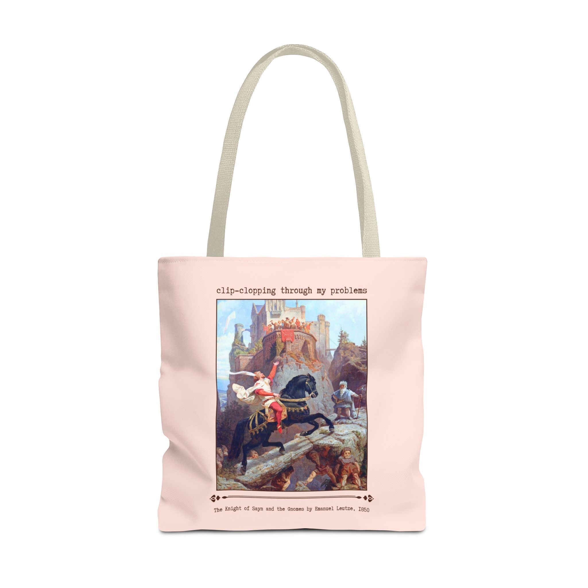Funny Art History Tote Bag for Art Historian, Cute Birthday Gift for Horse Lover: Clip - Clopping Through My Problems Tee, Emanuel Leutze - Opal and June