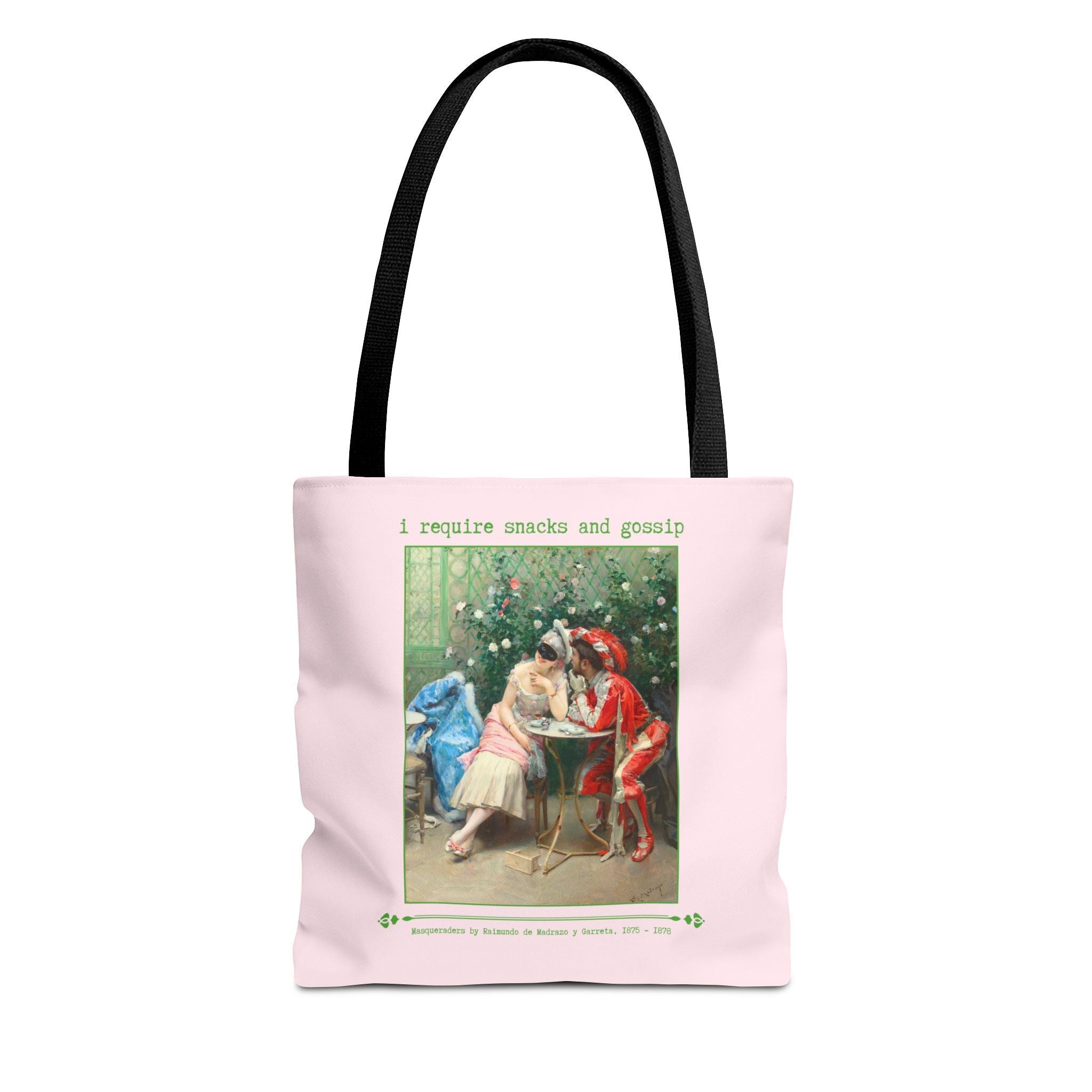 Funny Art History Tote Bag for Friend Who Loves Snacks and Rococo Art: I Require Snacks and Gossip, Silly Vintage Aesthetic Bag with Flowers - Opal and June