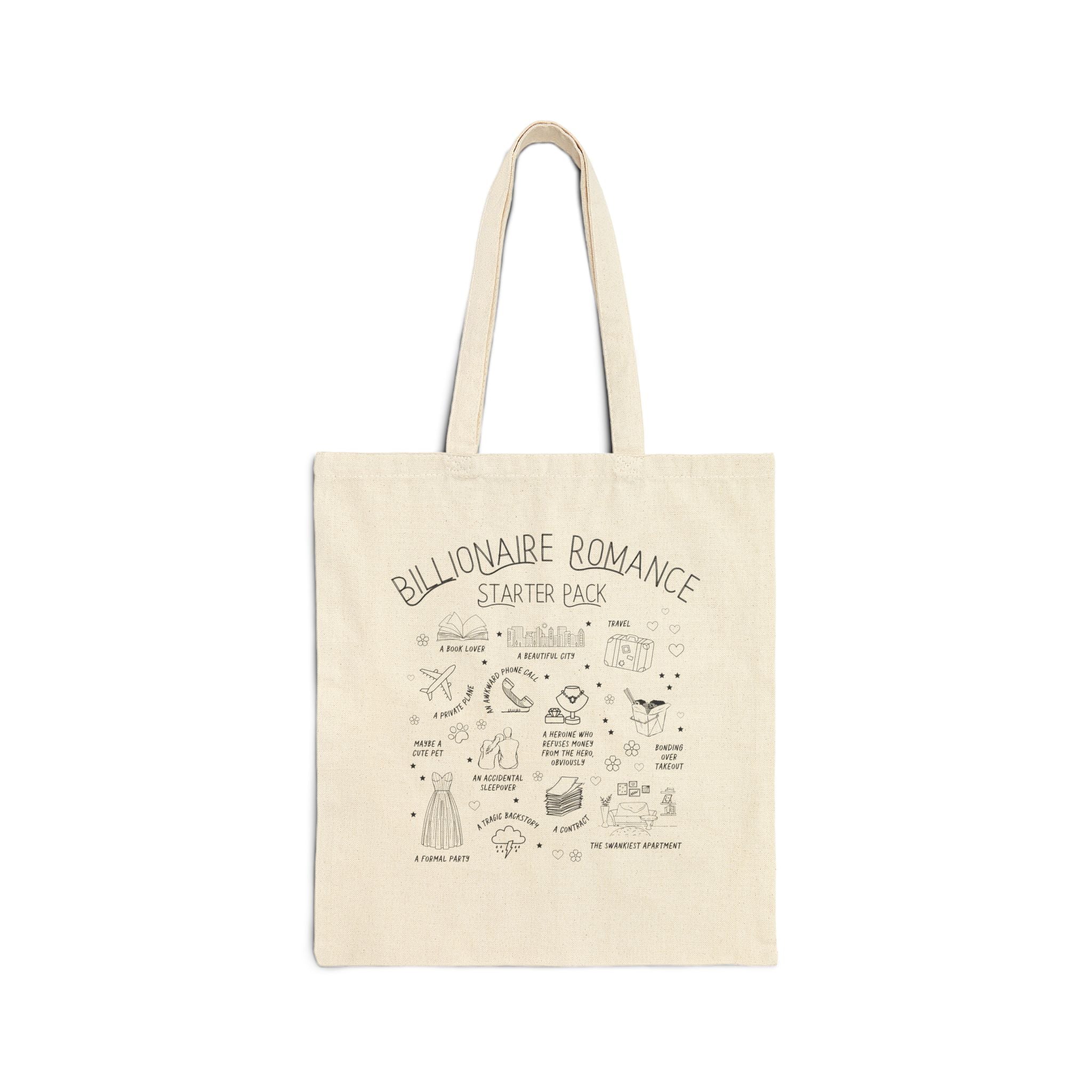 Funny Billionaire Romance Starter Pack Tote Bag for Librarian Who Loves Reading Billionaire Romance Novels | Bookish Romance Tropes Tote Bag - Opal and June