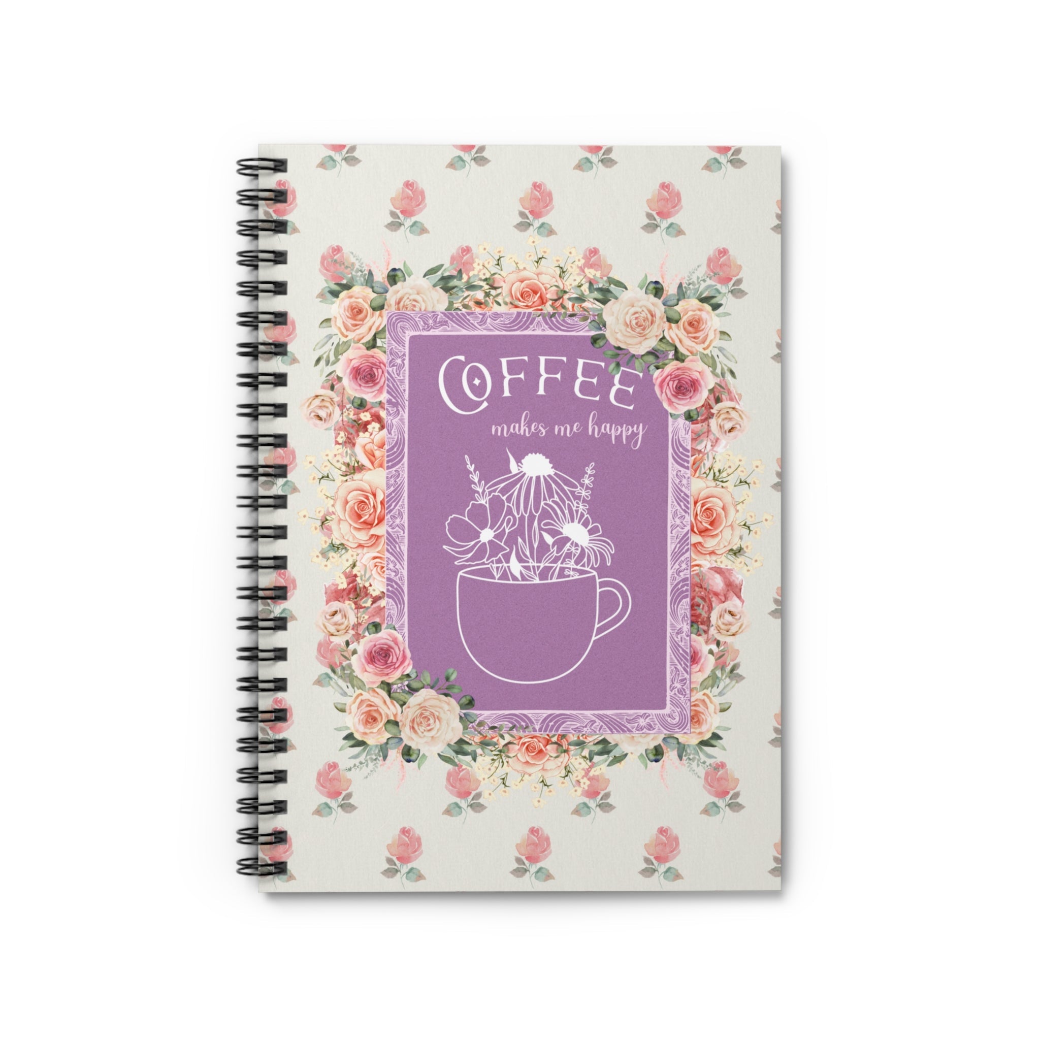 Funny Boho Coffee Lover Gift: 118 Page Spiral Notebook with Floral Cottagecore Vibe - Opal and June
