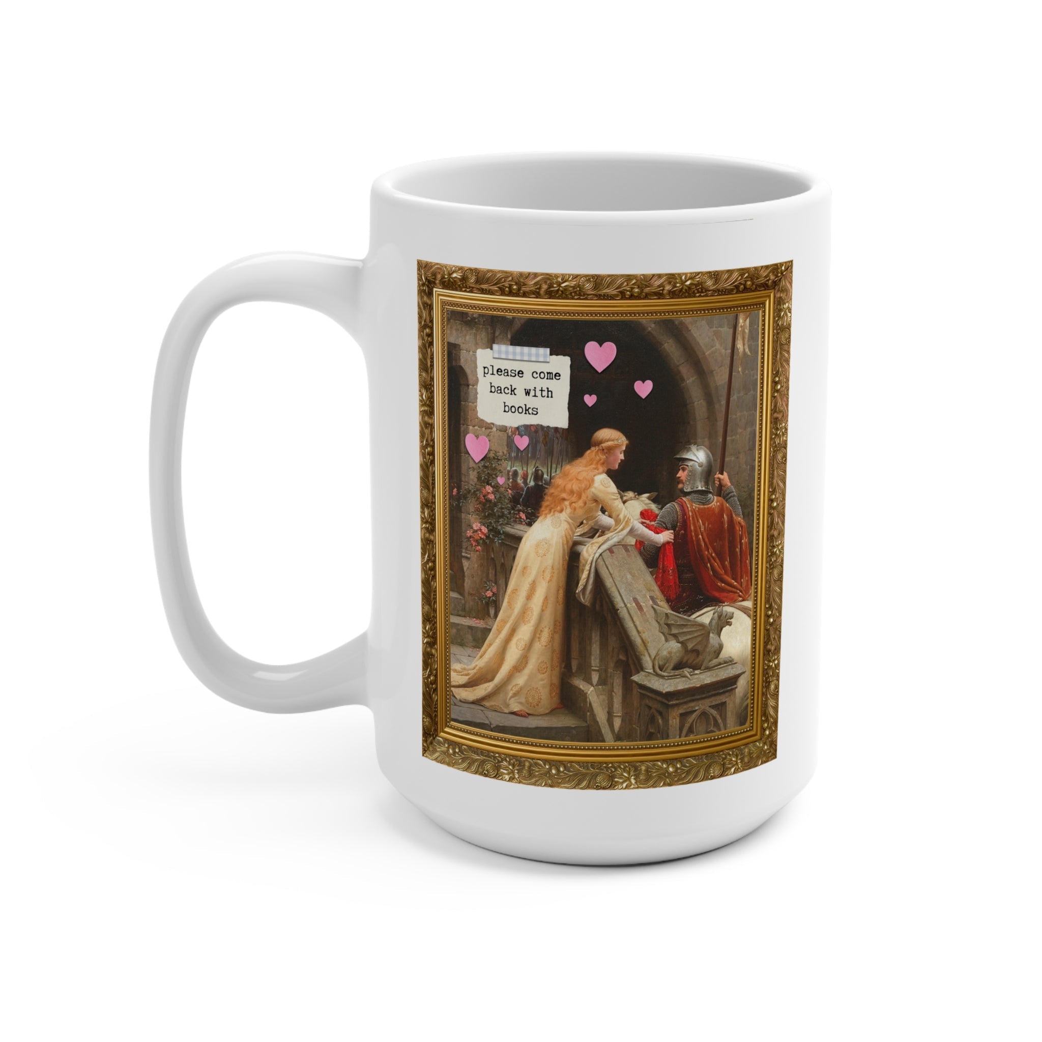 Funny Book Lover Mug: Please Come Back with Books, Romance Reader Bookworm Gift, God Speed by Edmund Leighton, Floral Cottagecore - Opal and June