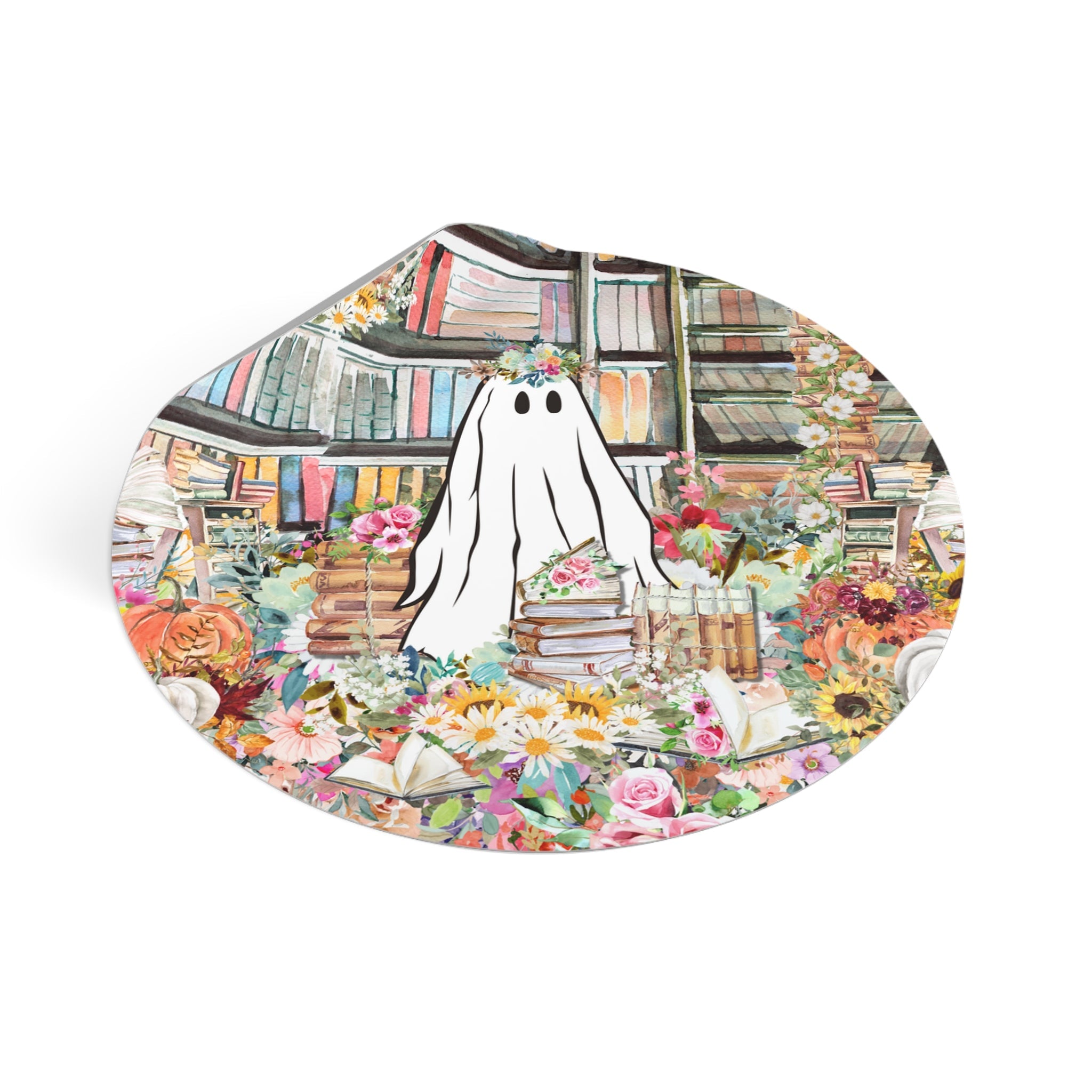 Funny Bookish Sticker for Book Lover: Floral Ghost in Library, Goblincore Book Lover Gift, Romance Reader, Bookworm Who Loves Ghost Stories - Opal and June