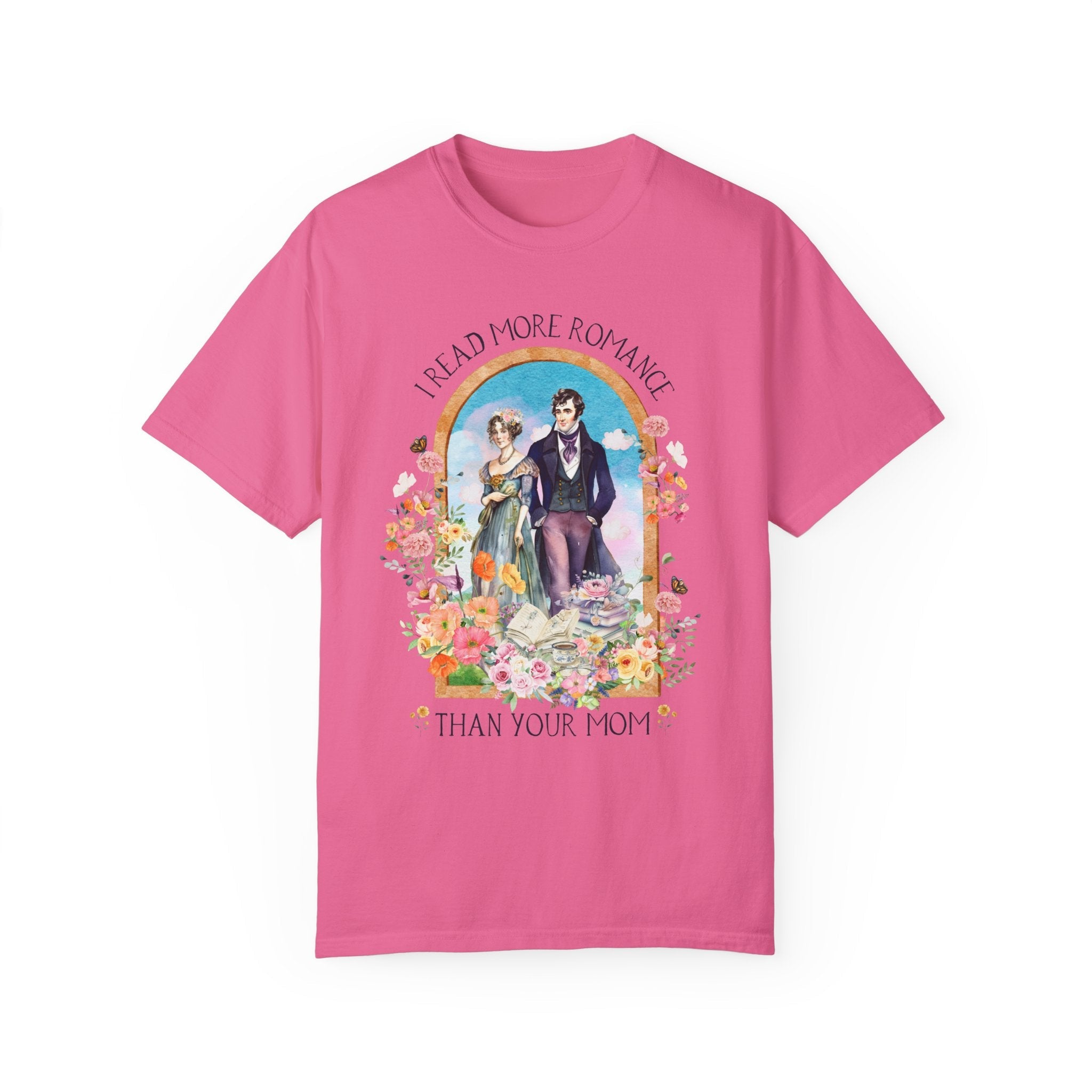 Funny Bookish Tee Shirt for Regency Romance Reader: I Read More Romance Than Your Mom | Floral Book Lover T-Shirt, Historical Romance Gift - Opal and June