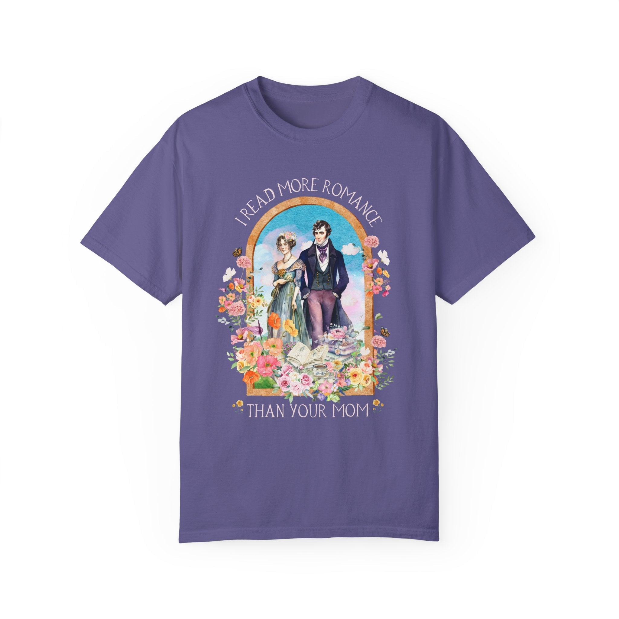 Funny Bookish Tee Shirt for Regency Romance Reader: I Read More Romance Than Your Mom | Floral Book Lover T-Shirt, Historical Romance Gift - Opal and June