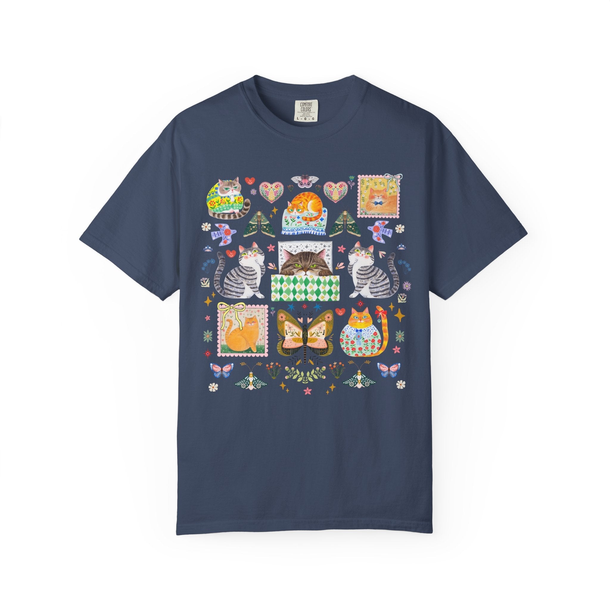 Funny Cat Lover Tee Shirt, Boho Floral Folk Art Aesthetic, Colorful Maximalist Animal Lover T-Shirt for Cat Mom or Cat Dad, Cat Lover Gift - Opal and June