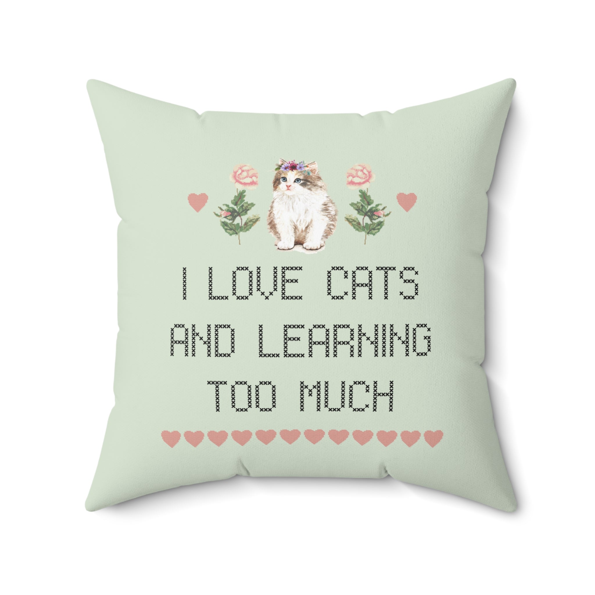 Funny Cat Mom Pillow: Floral Whimsigoth Pillow for Leftist Who Loves Flowers | Cute Women's Rights Pillow for Cat Dad Professor or Student - Opal and June