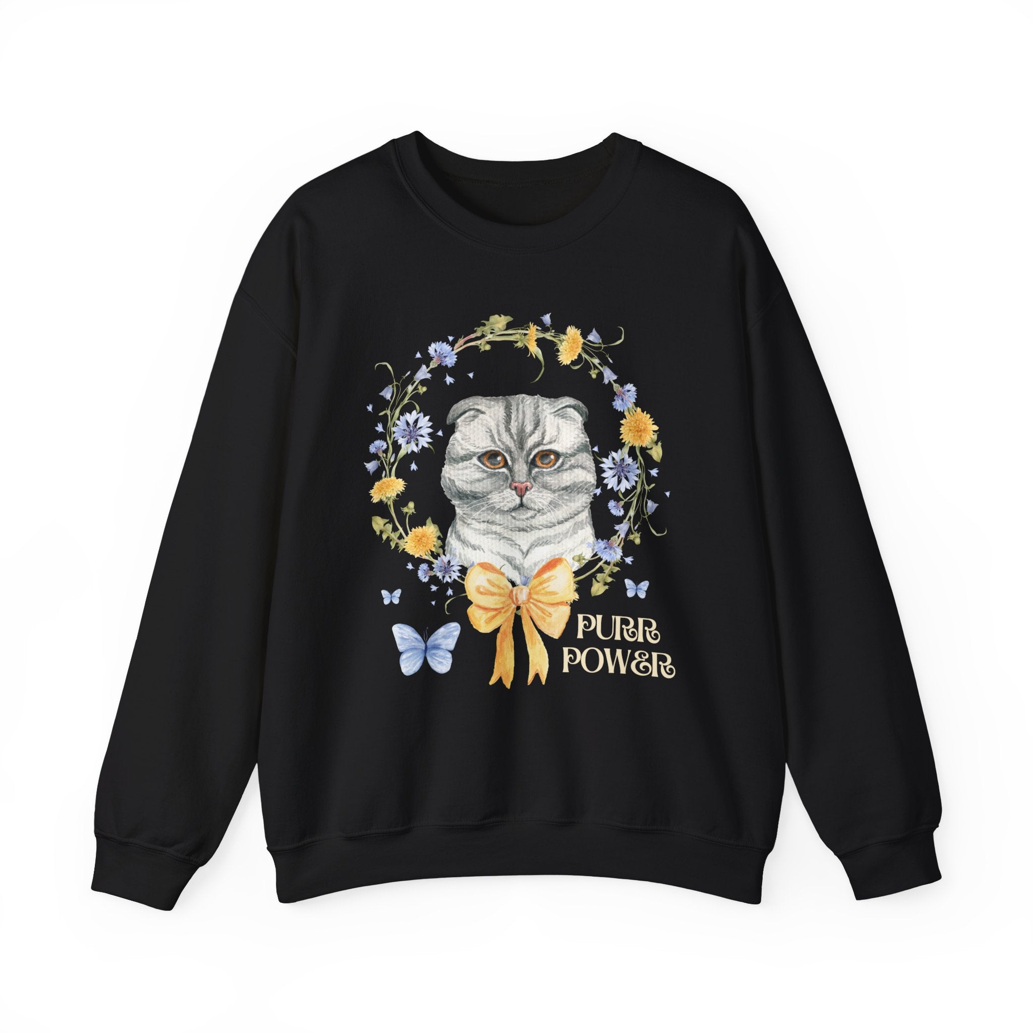 Funny Cottagecore Cat Sweatshirt, Cat Mom, Funny Watercolor Cat, Floral Dandelion Wreath, Colorful Kitschy 90s Throwback Gift, Cat Parent - Opal and June