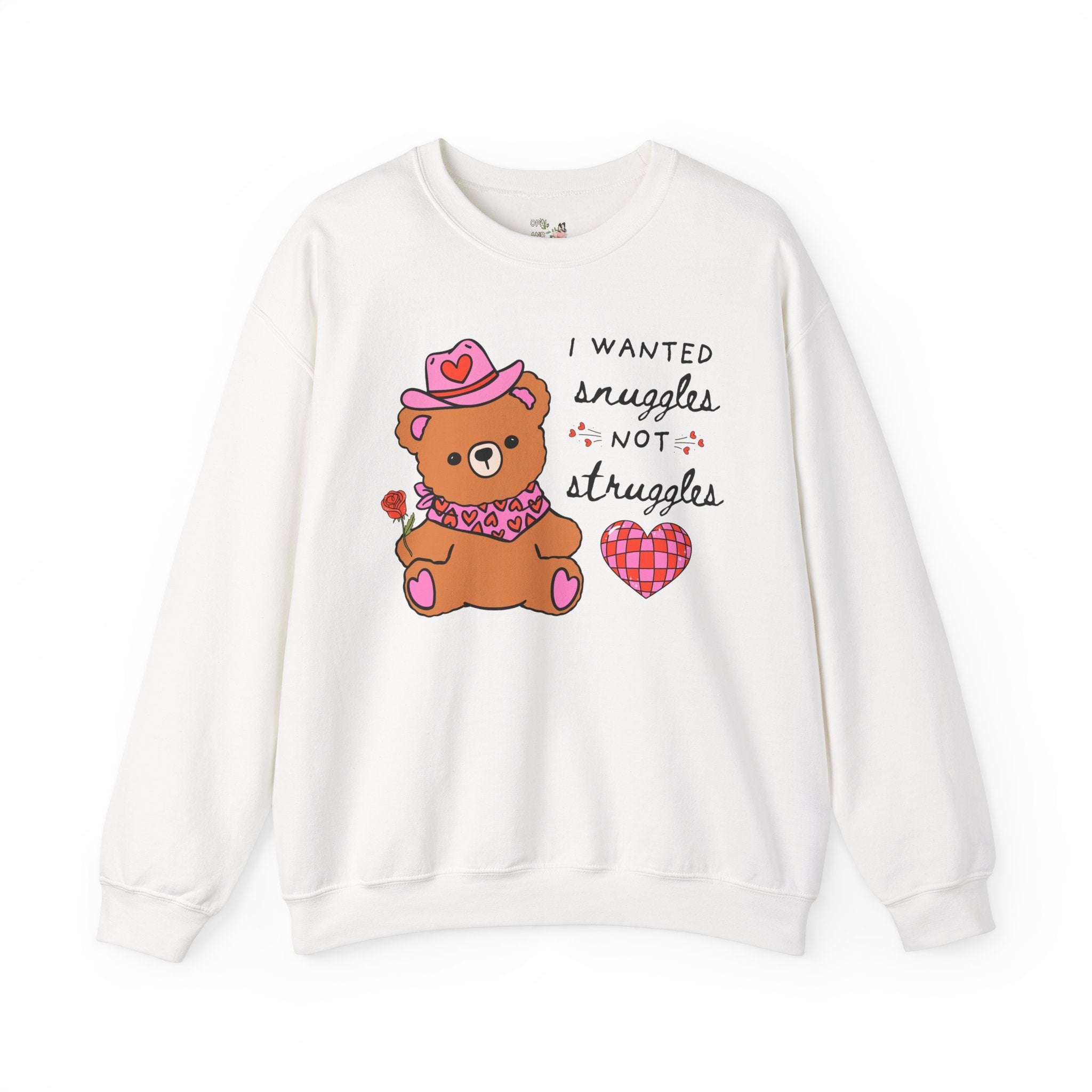 Funny Cowboy Bear Sweatshirt with Heart: Snuggles Not Struggles, Silly Weirdcore Western Crewneck for Friend, Animal Lover Gift, Gen Z Humor - Opal and June