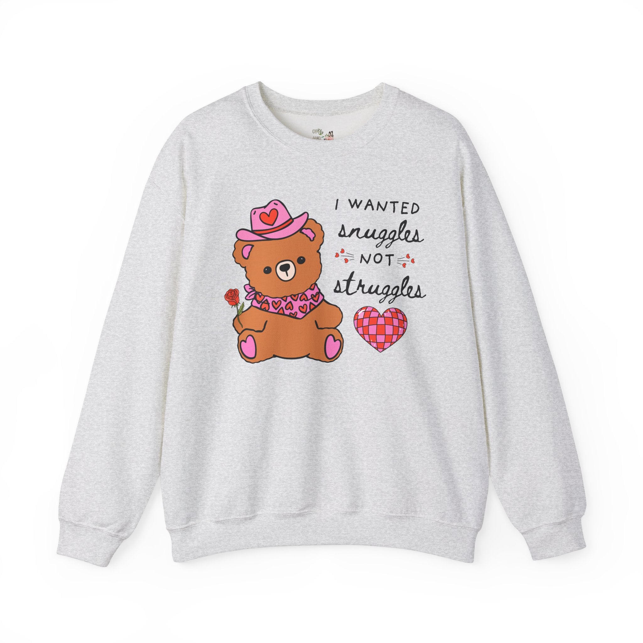 Funny Cowboy Bear Sweatshirt with Heart: Snuggles Not Struggles, Silly Weirdcore Western Crewneck for Friend, Animal Lover Gift, Gen Z Humor - Opal and June