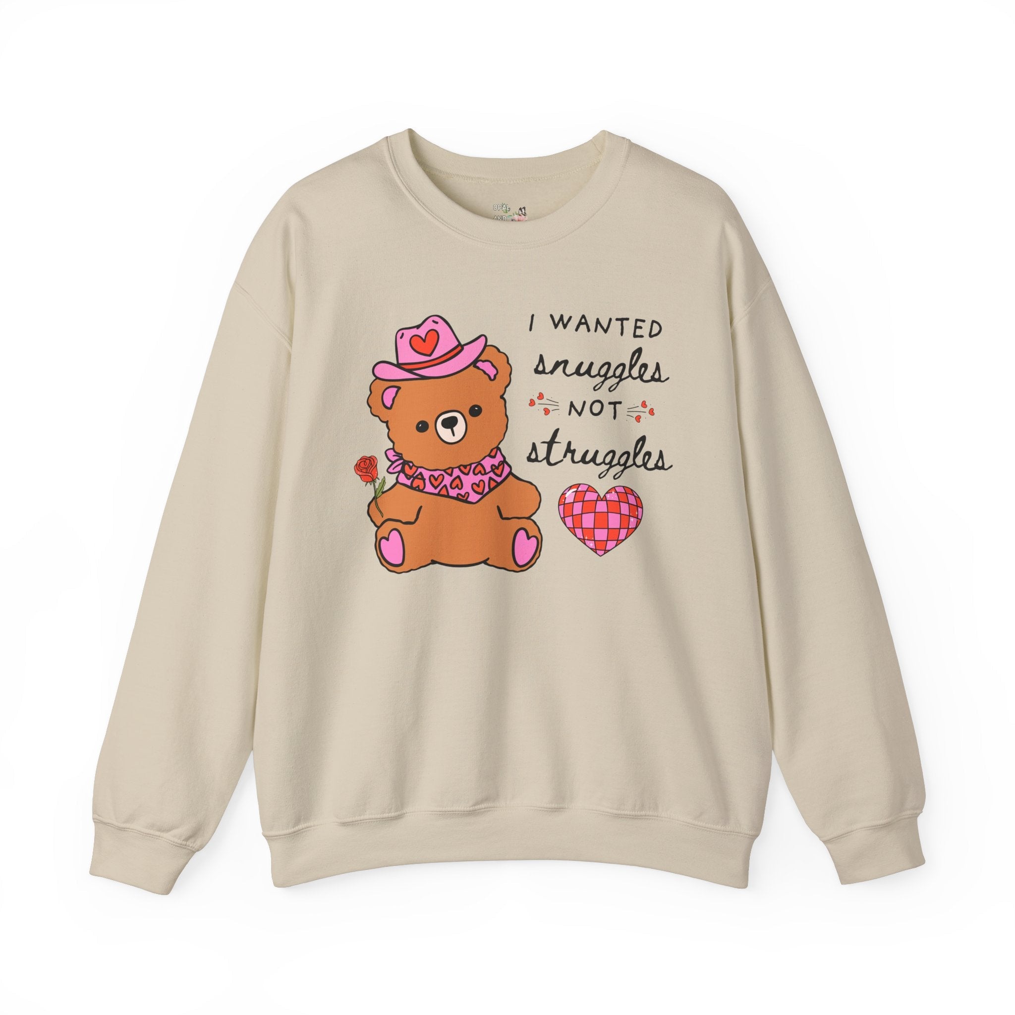 Funny Cowboy Bear Sweatshirt with Heart: Snuggles Not Struggles, Silly Weirdcore Western Crewneck for Friend, Animal Lover Gift, Gen Z Humor - Opal and June