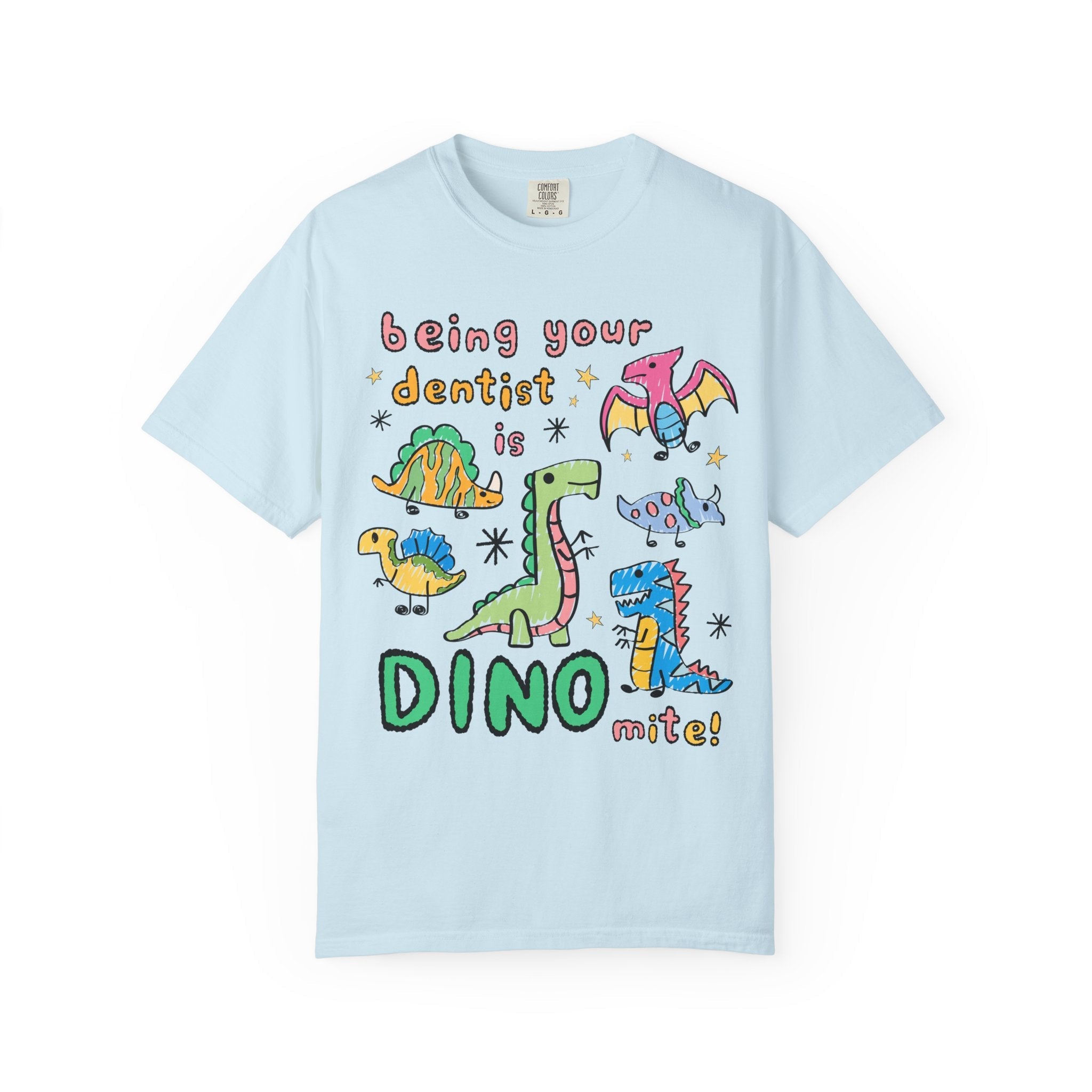 Funny Dentist Tee Shirt for Dentist, Dental Hygienist Who Loves Dinosaurs: Being Your Dentist is Dino - Mite! Funny Sarcastic Gift for Dentist - Opal and June