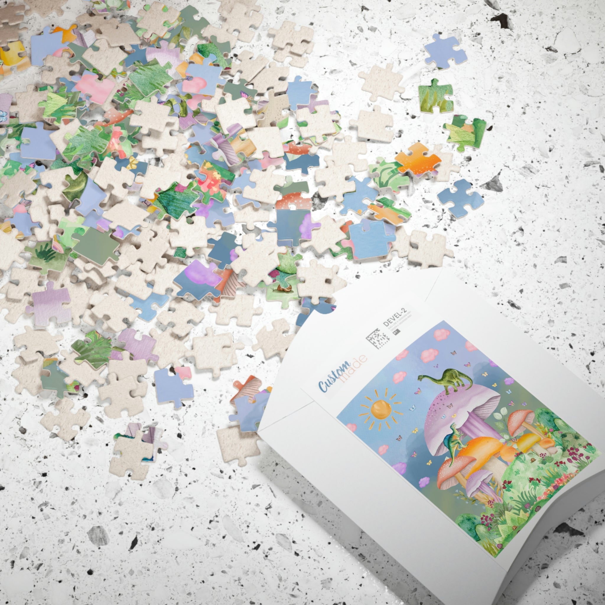 Funny Dinosaur Puzzle with Mushrooms: Creative Butterfly Puzzle for Adults with 70s Vibe - Opal and June