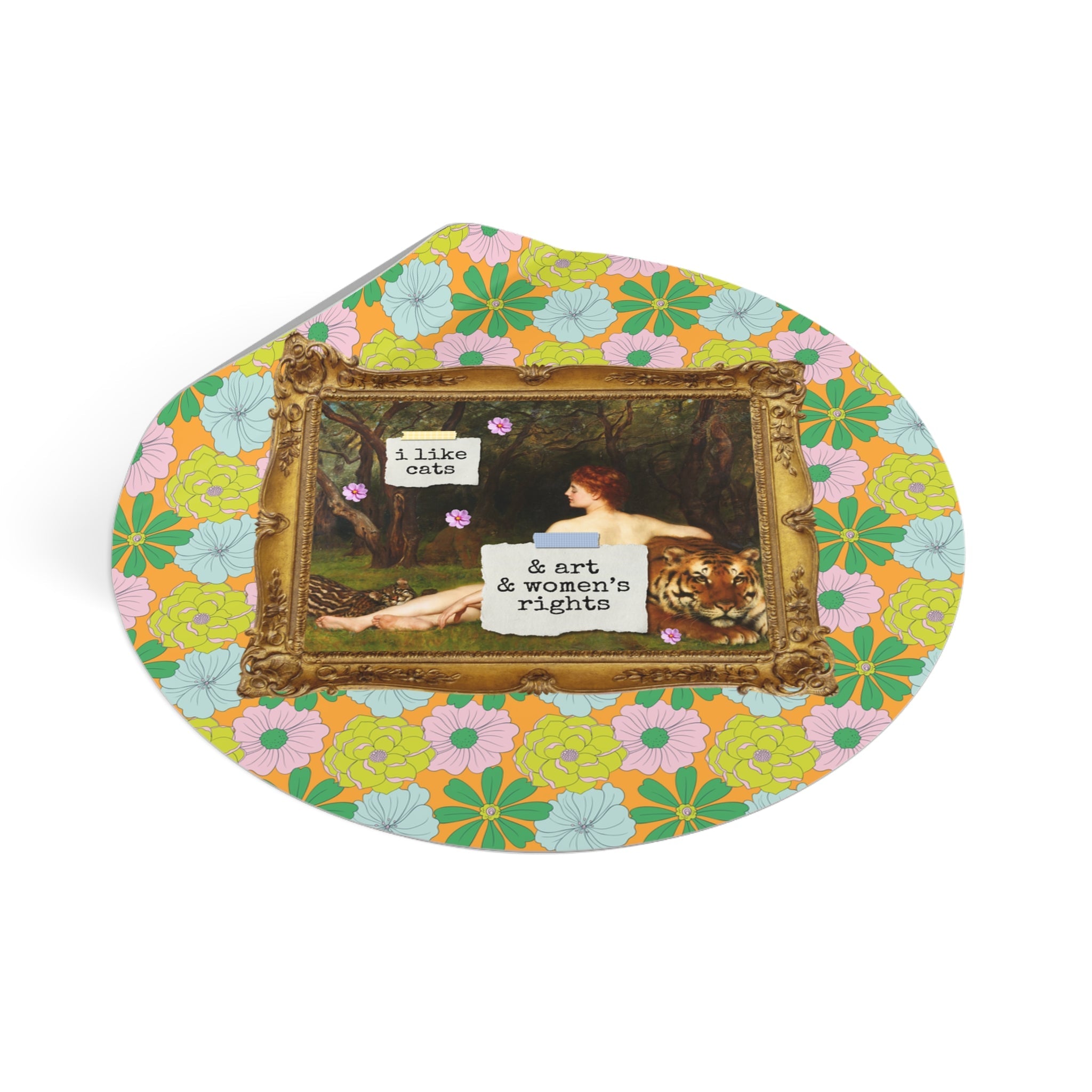 Funny Feminist Sticker for Cat Mom or Cat Dad Who Loves Art History and Women's Rights, Equal Rights Famous Painting Sticker for Artist - Opal and June