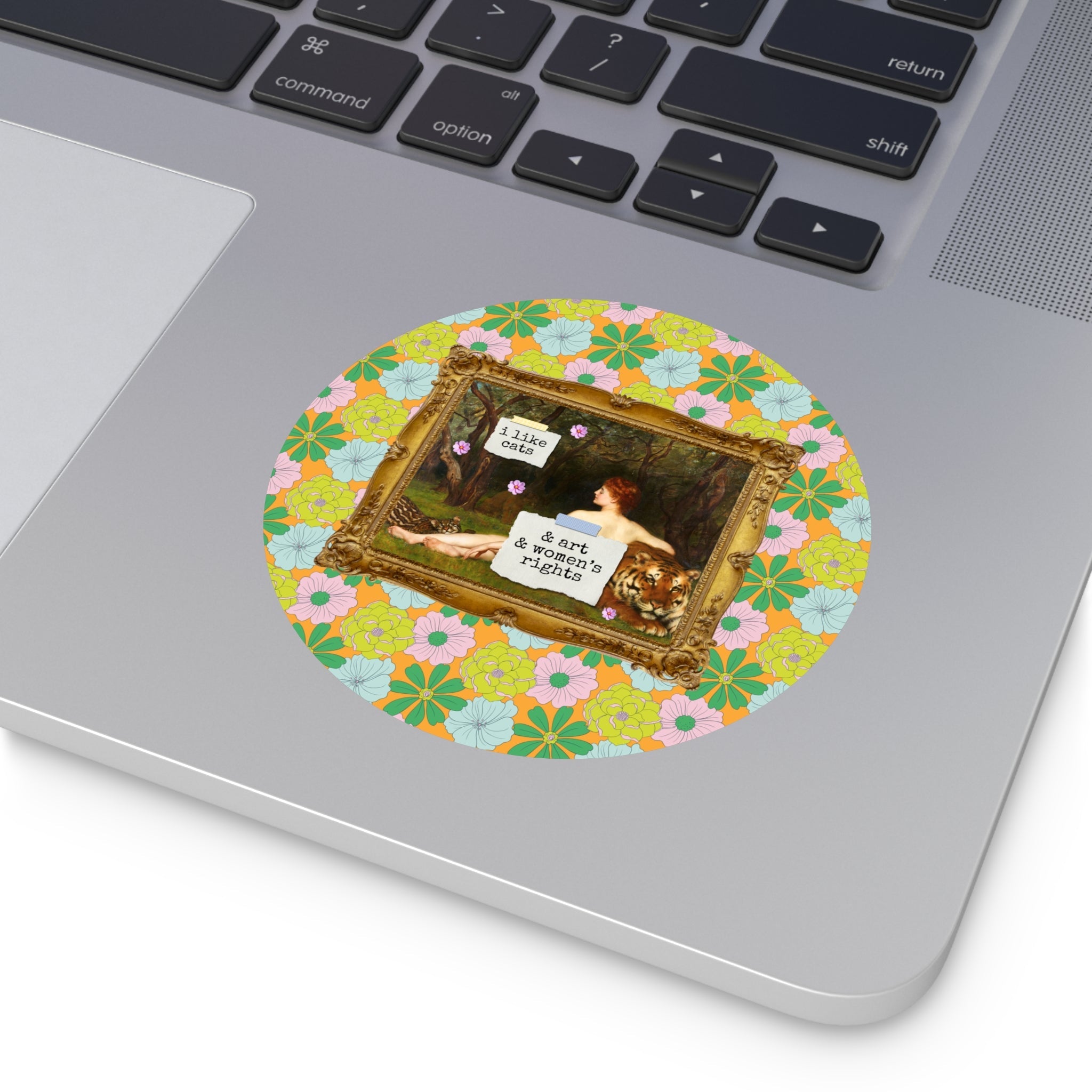 Funny Feminist Sticker for Cat Mom or Cat Dad Who Loves Art History and Women's Rights, Equal Rights Famous Painting Sticker for Artist - Opal and June